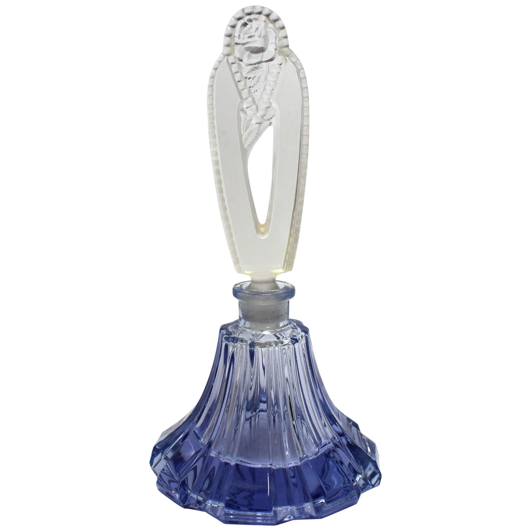 Art Deco Blue And Clear Glass Perfume Bottle
