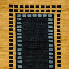 Art Deco Blue and Gold Wool Persian Rug, 4' x 6'