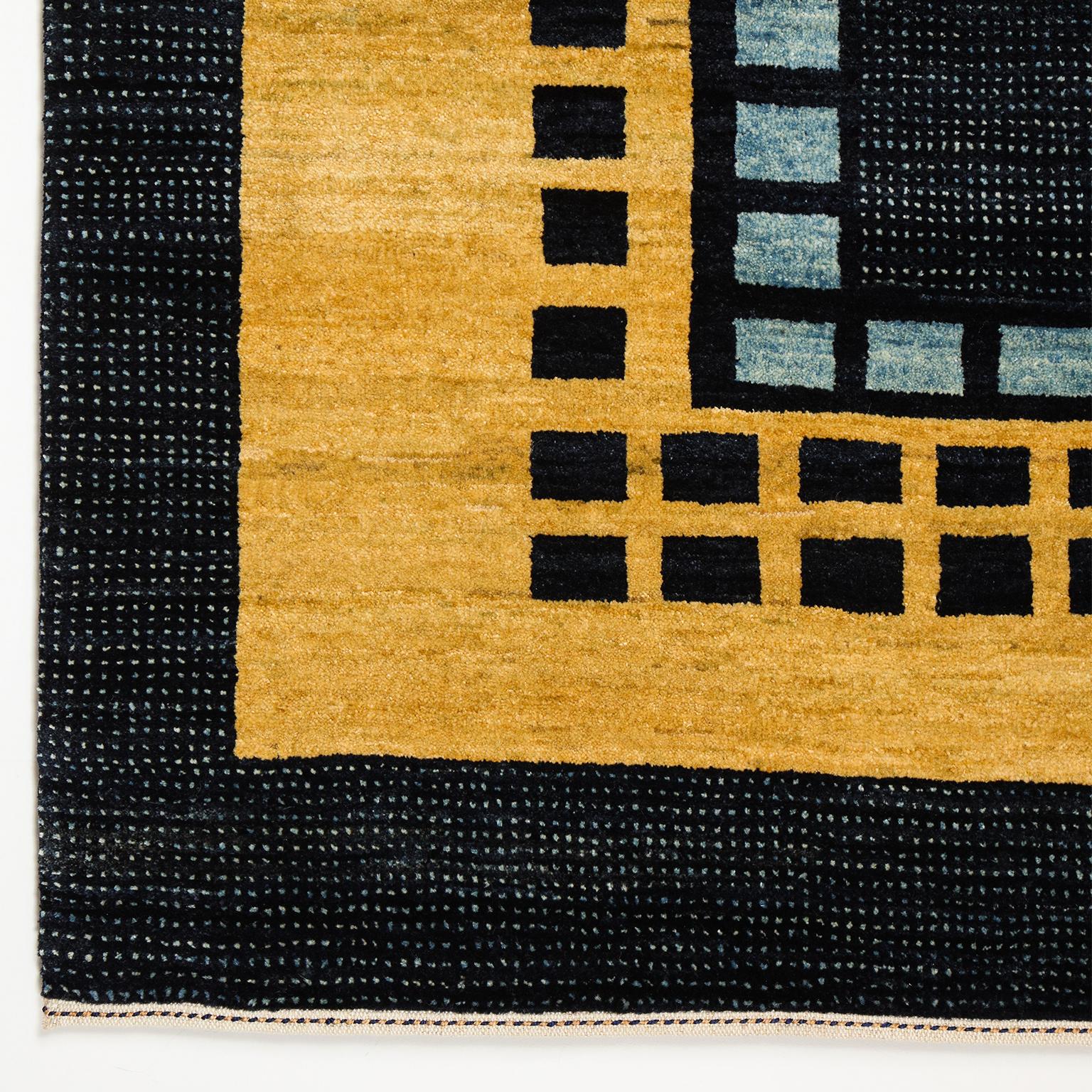 Art Deco Blue and Gold Wool Persian Rug, 4' x 6' In New Condition For Sale In New York, NY