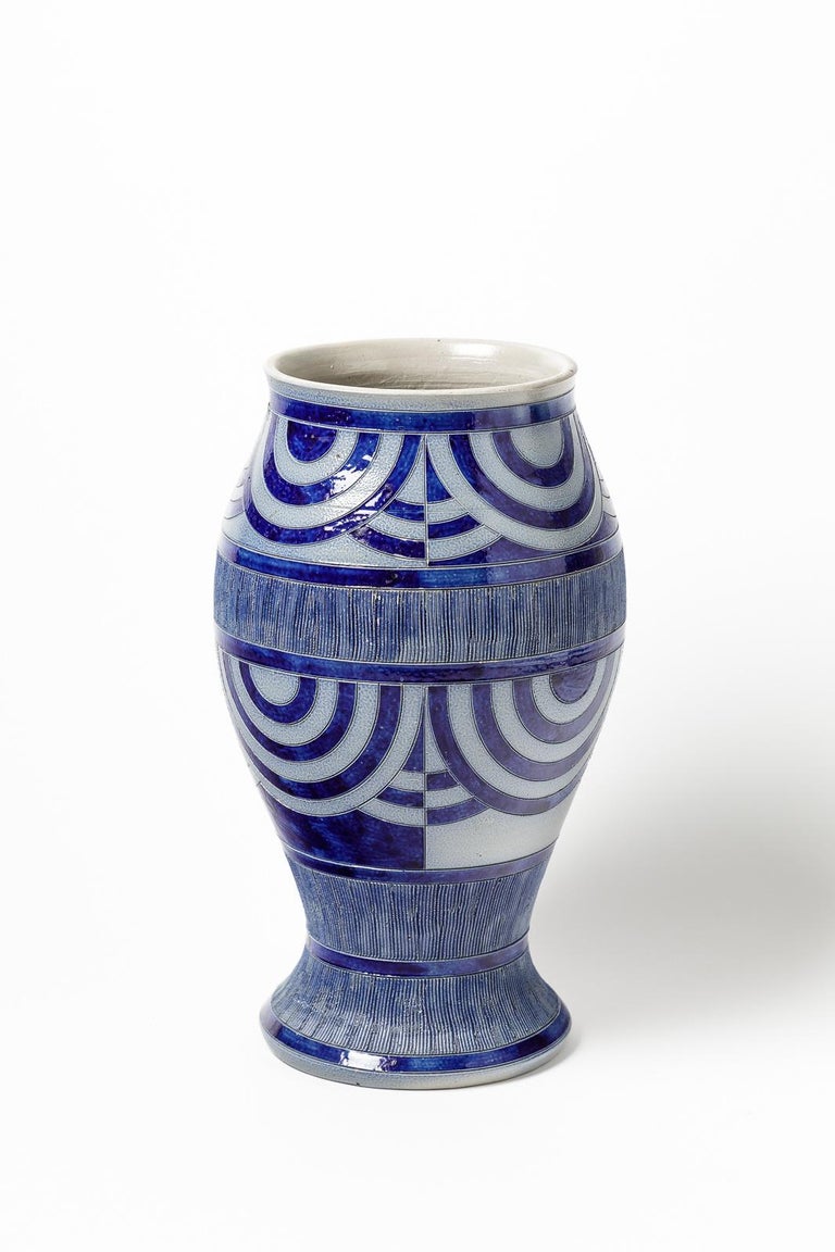 Art Deco Blue and Grey Abstract Ceramic Vase by Jos Kalb circa 1940 ...