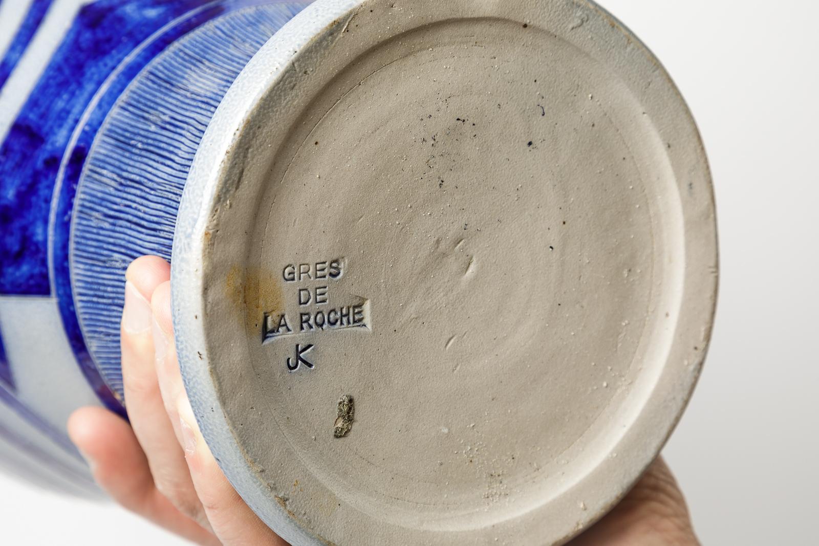 Art Deco Blue and Grey Abstract Ceramic Vase by Jos Kalb circa 1940 Pottery 1