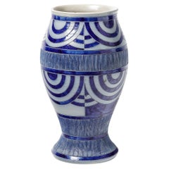 Art Deco Blue and Grey Abstract Ceramic Vase by Jos Kalb circa 1940 Pottery