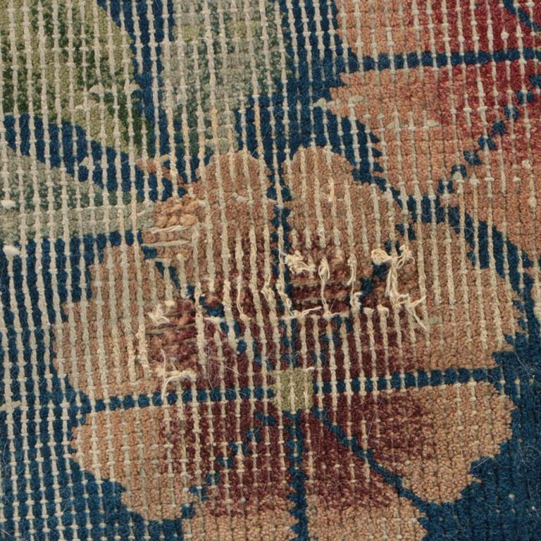 20th Century Art Deco Blue and Pink Floral Motif Chinoiserie Wool Rug After Nichols