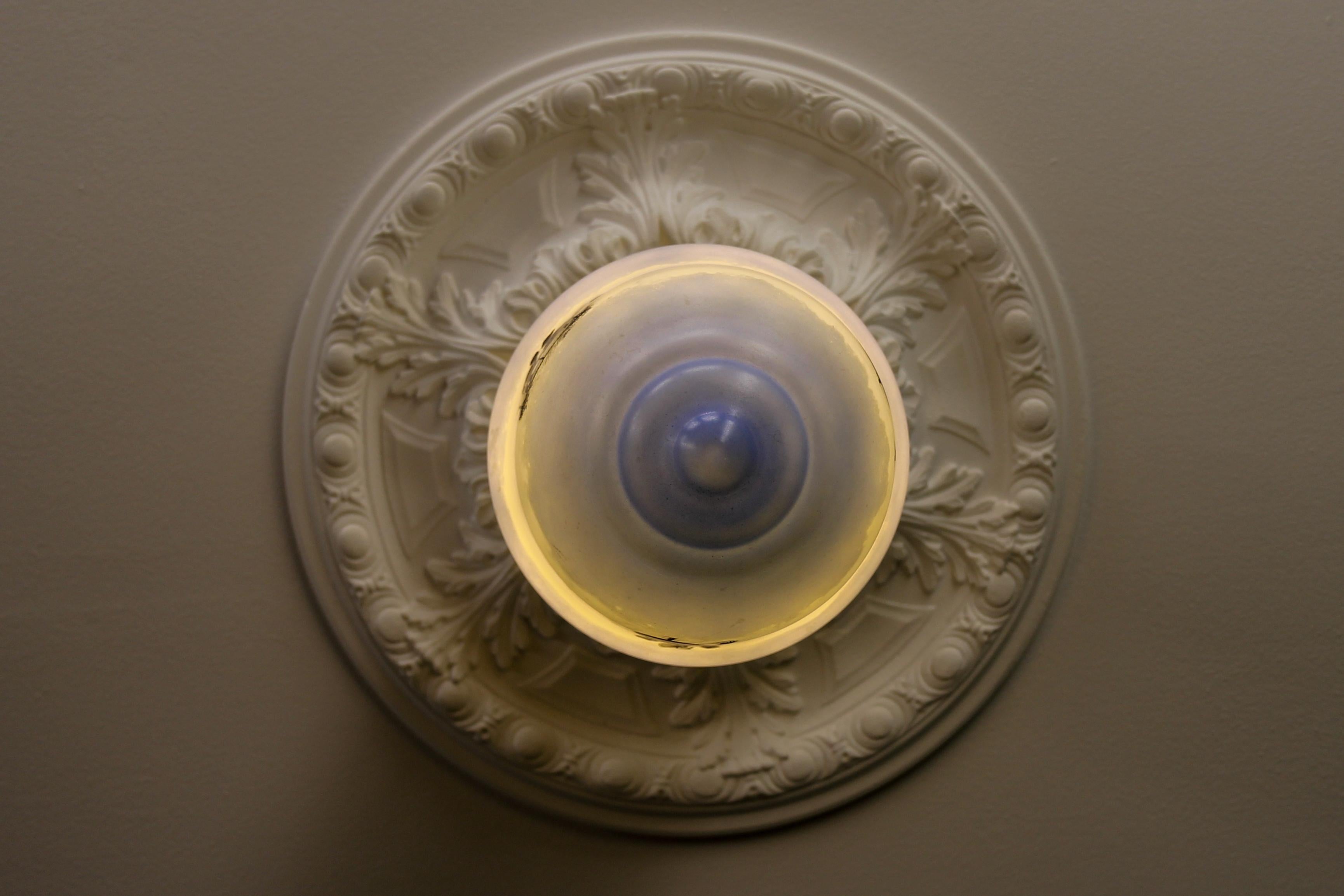 Art Deco Blue and White Glass Pendant Ceiling Light, ca. 1930s For Sale 7