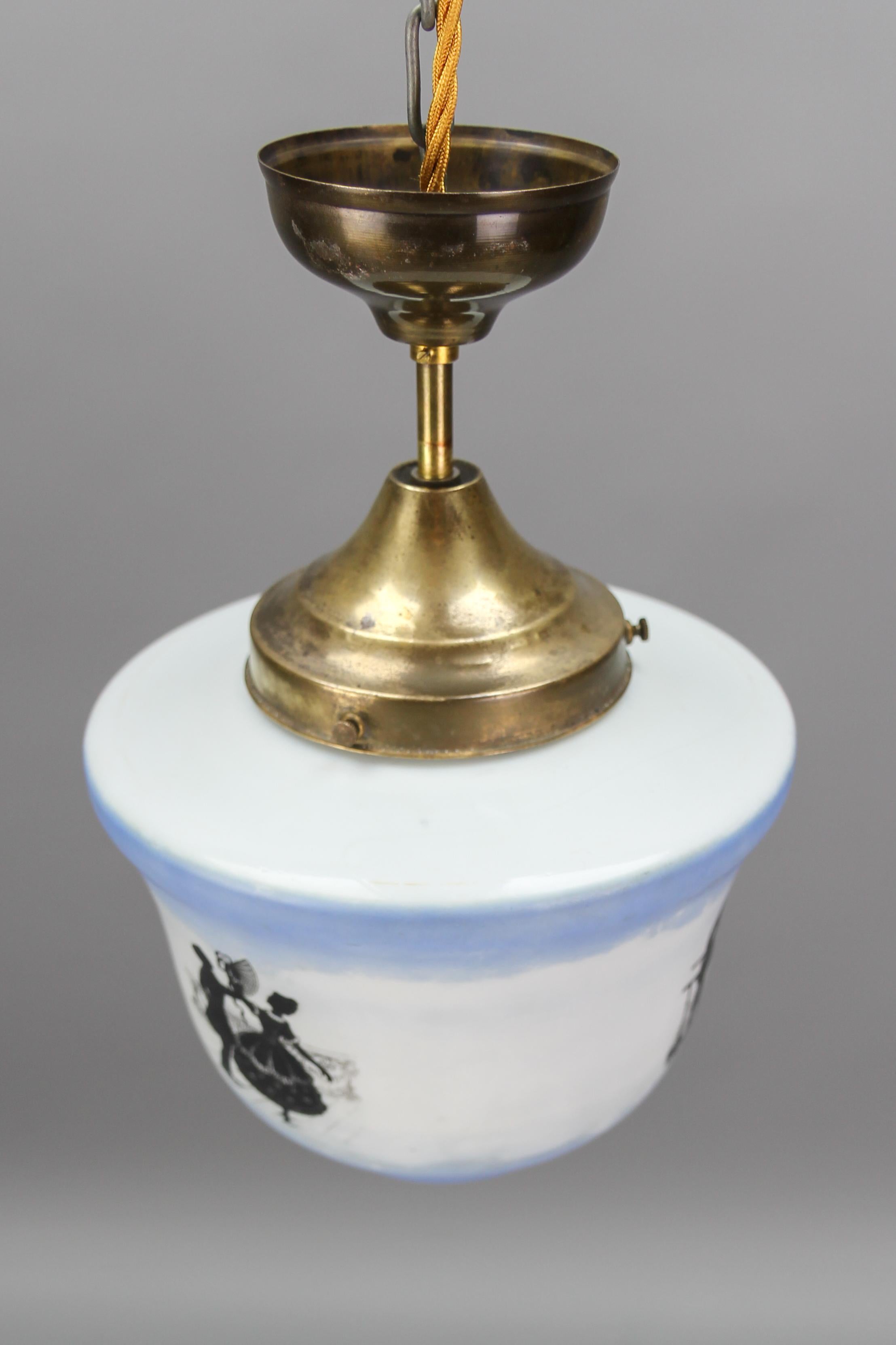 Art Deco Blue and White Glass Pendant Ceiling Light, ca. 1930s For Sale 9