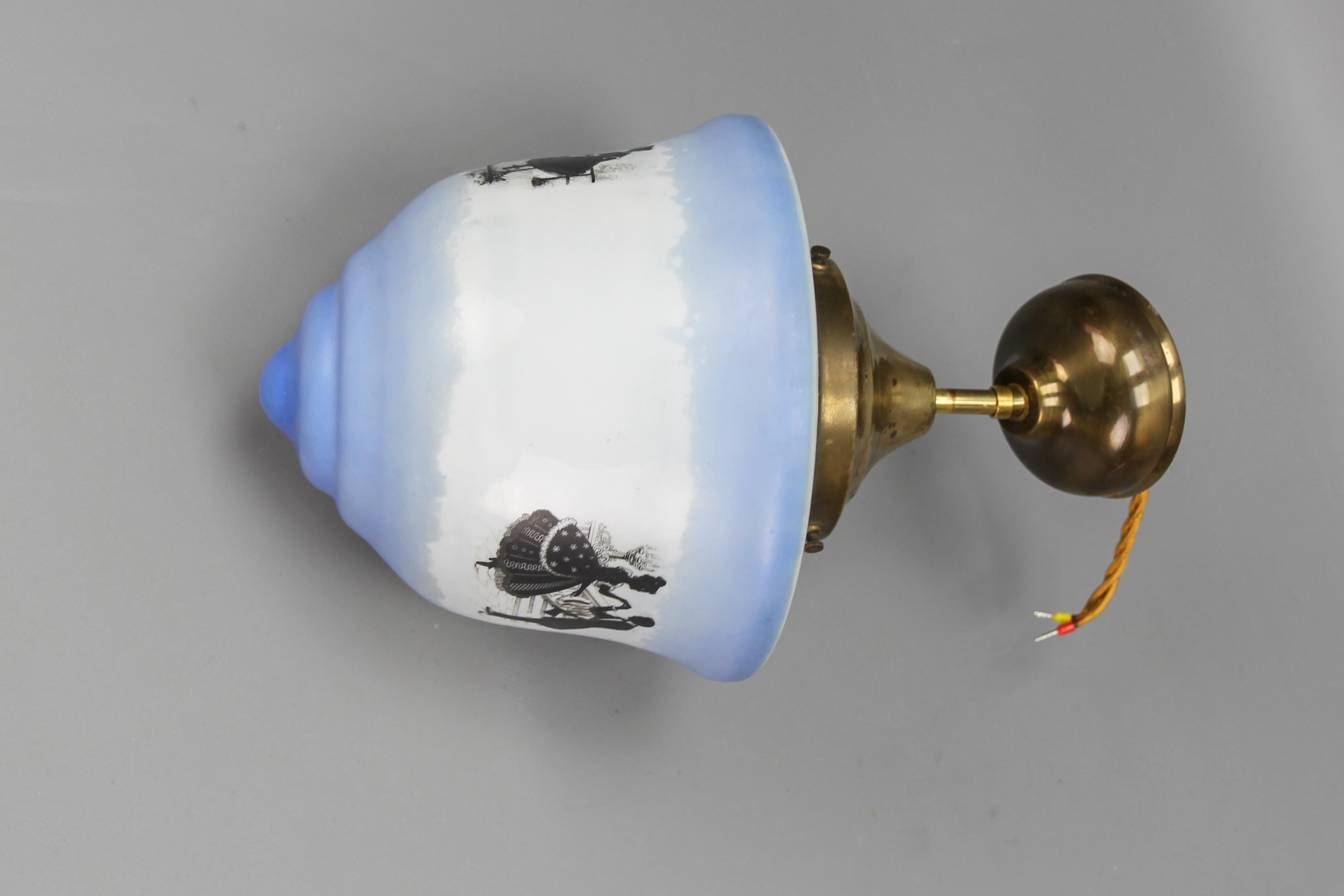 Art Deco Blue and White Glass Pendant Ceiling Light, ca. 1930s For Sale 10