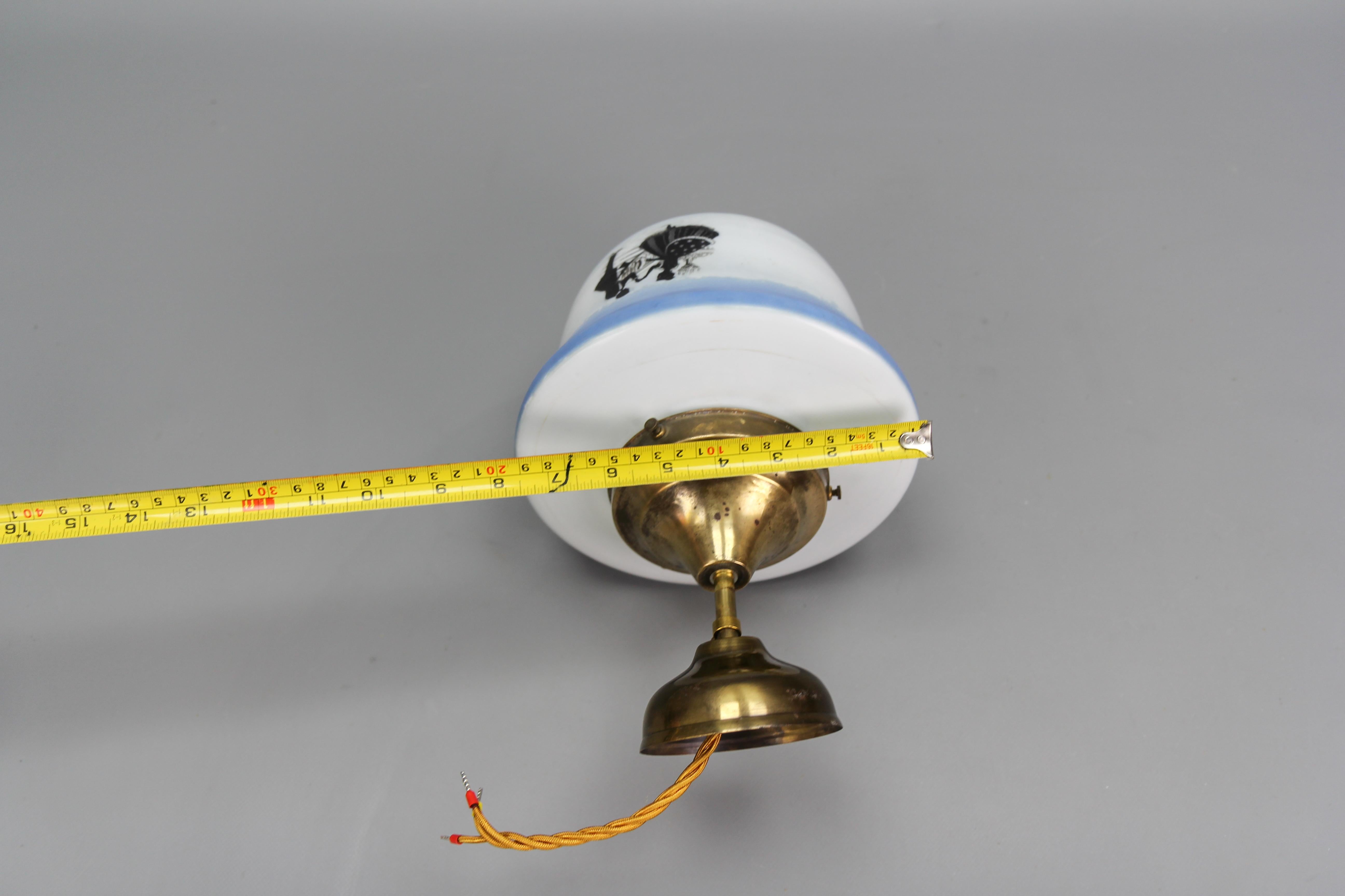 Art Deco Blue and White Glass Pendant Ceiling Light, ca. 1930s For Sale 12