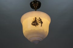 Art Deco Blue and White Glass Pendant Ceiling Light, ca. 1930s