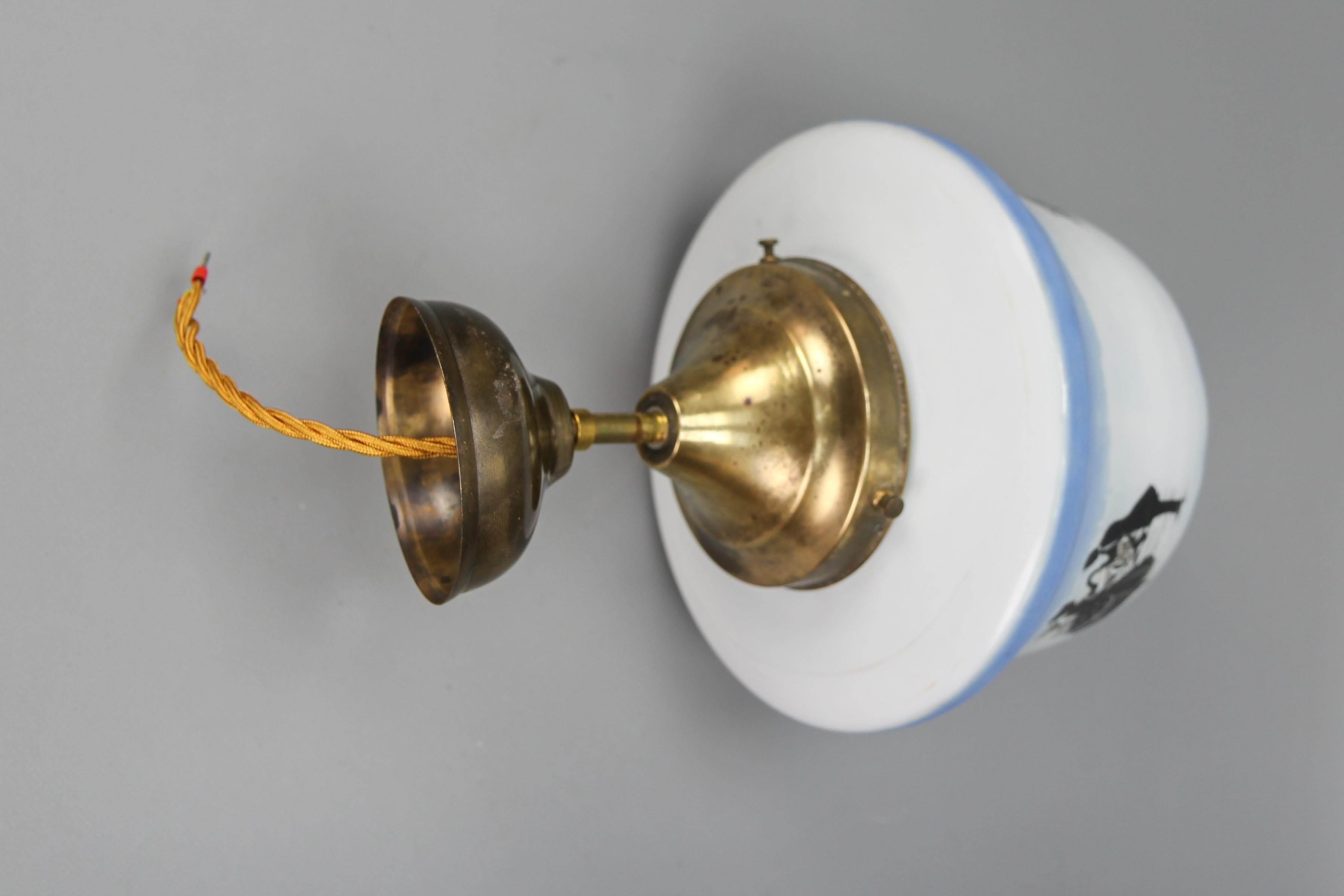 Art Deco Blue and White Glass Pendant Ceiling Light, ca. 1930s For Sale 14