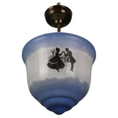 Vintage Art Deco Blue and White Glass Pendant Ceiling Light, ca. 1930s