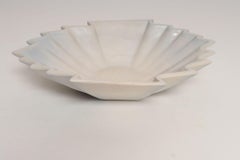 Art Deco Blue and White Matte Ceramic Lorbeek Console Bowl by Weller Pottery