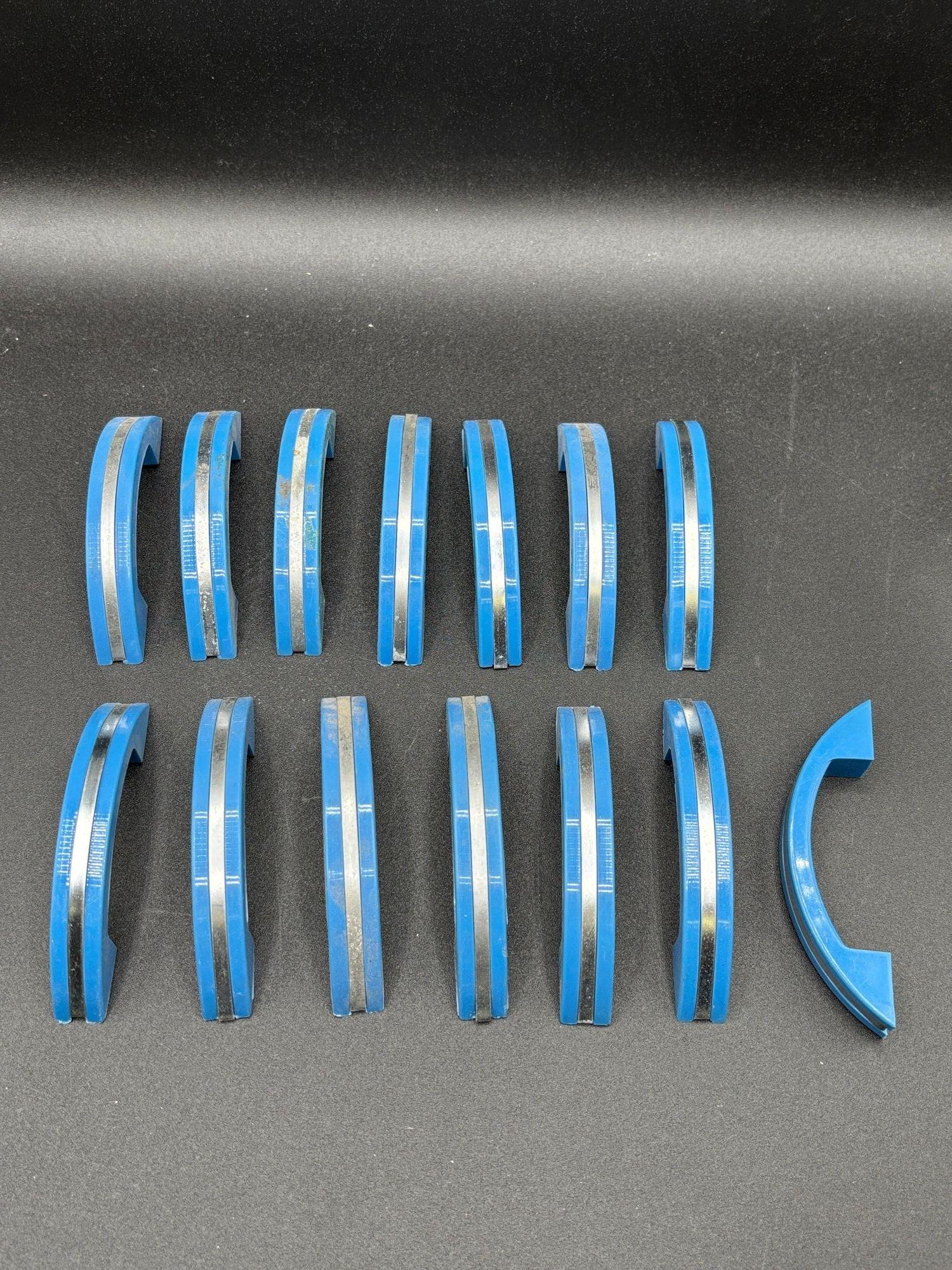 Art Deco Blue Bakelite Drawer Pulls w/ Chrome Strip, Set of 14 For Sale 2