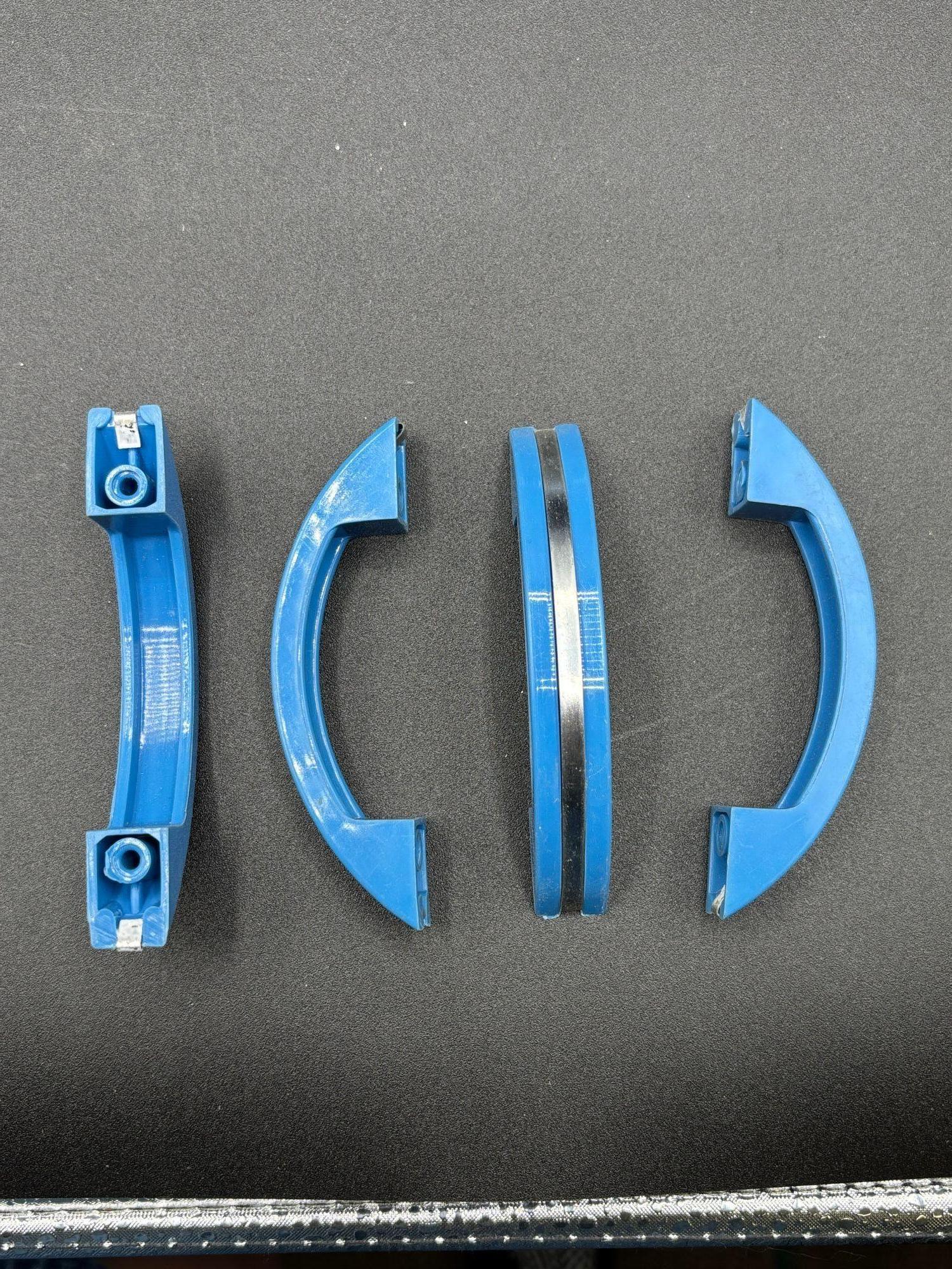 Art Deco Blue Bakelite Drawer Pulls w/ Chrome Strip, Set of 14 For Sale 3
