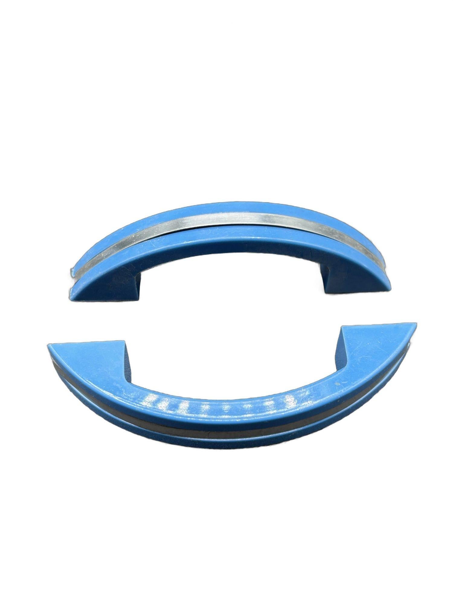 Art Deco Blue Bakelite Drawer Pulls w/ Chrome Strip, Set of 14 For Sale 4