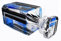 Art Deco Blue and Black enamel Glass Decanter Set
