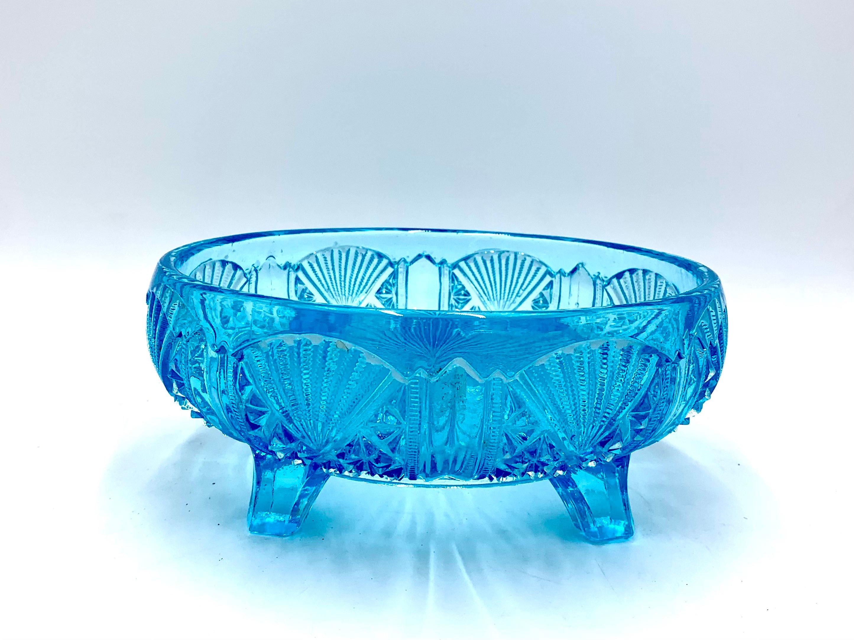 Glass Art Deco Blue Bowl, 1930s