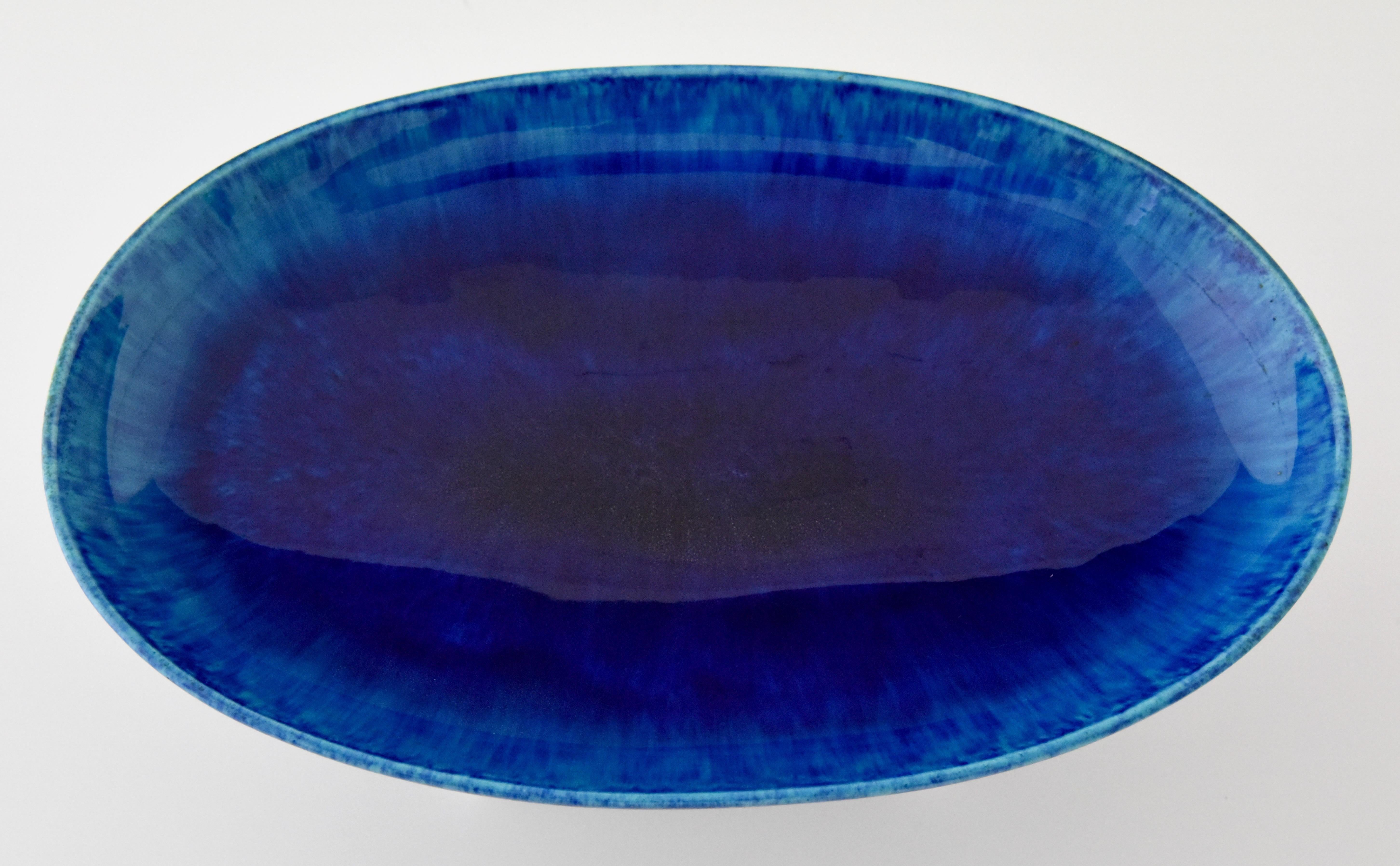 Art Deco Blue Ceramic and Chrome Fruit Dish Paul Milet for Sèvres 5