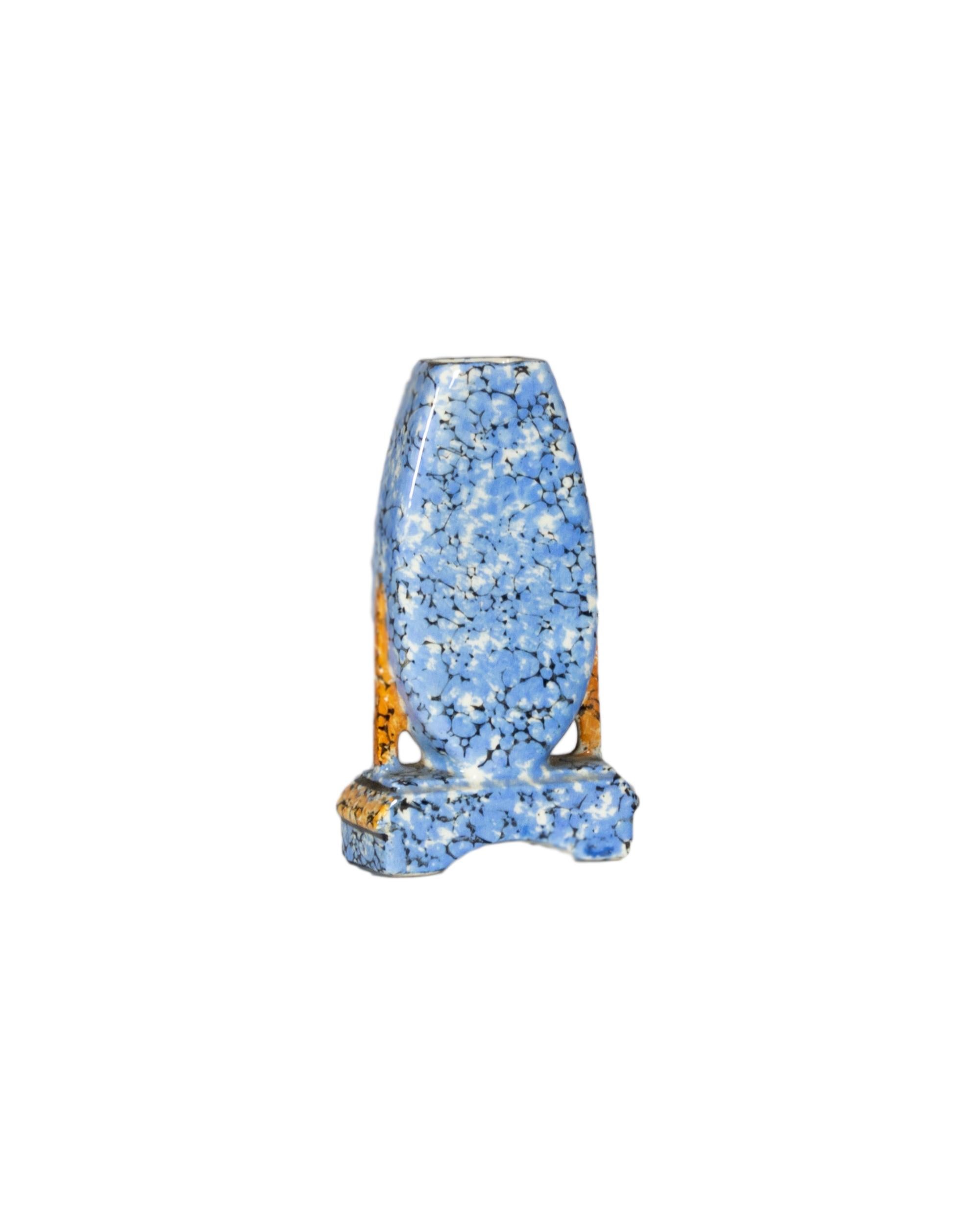 Art Deco Blue Ceramic Majolique Mantel Clock Set In Good Condition For Sale In Lisbon, PT