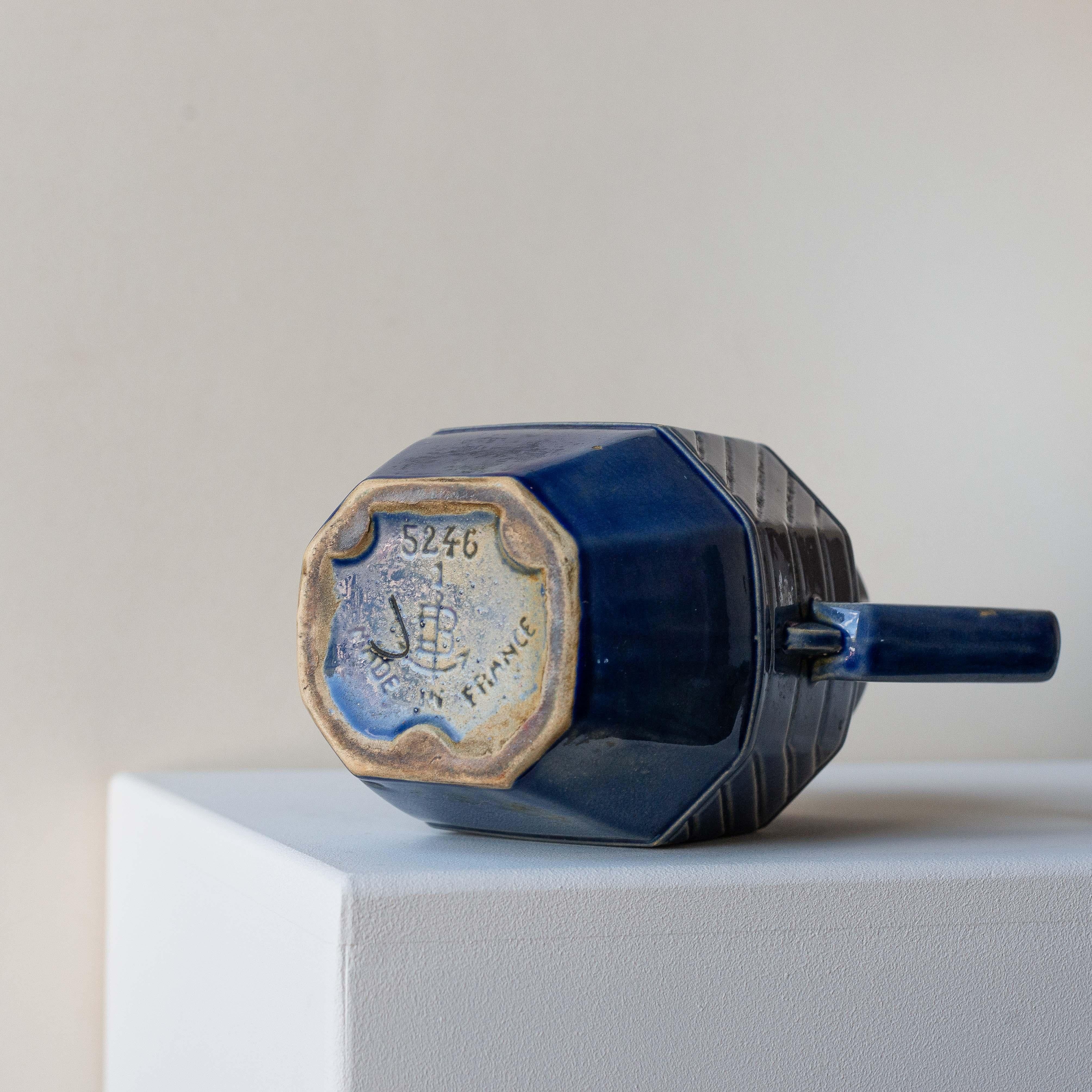Jarra de cerámica azul Art Déco, Francia Años 30 en venta 1