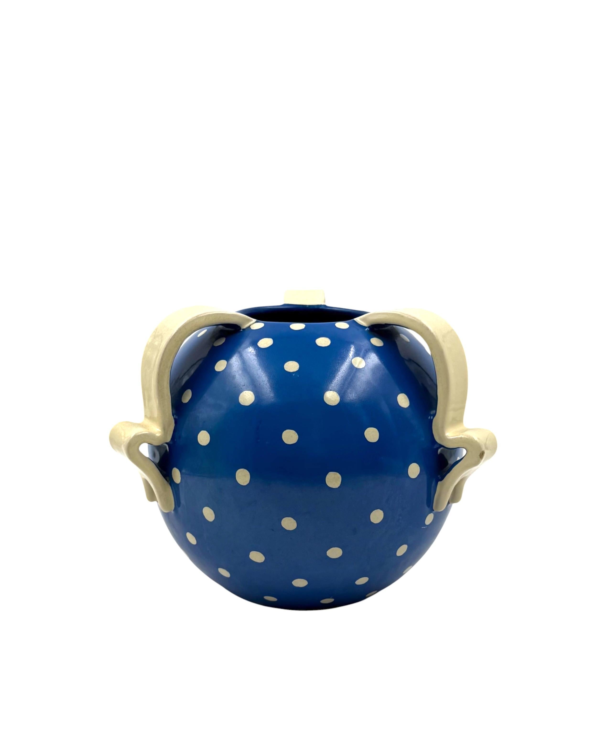 Art Deco blue ceramic vase, Rometti, Umbertide Italy 1930s in vendita 3