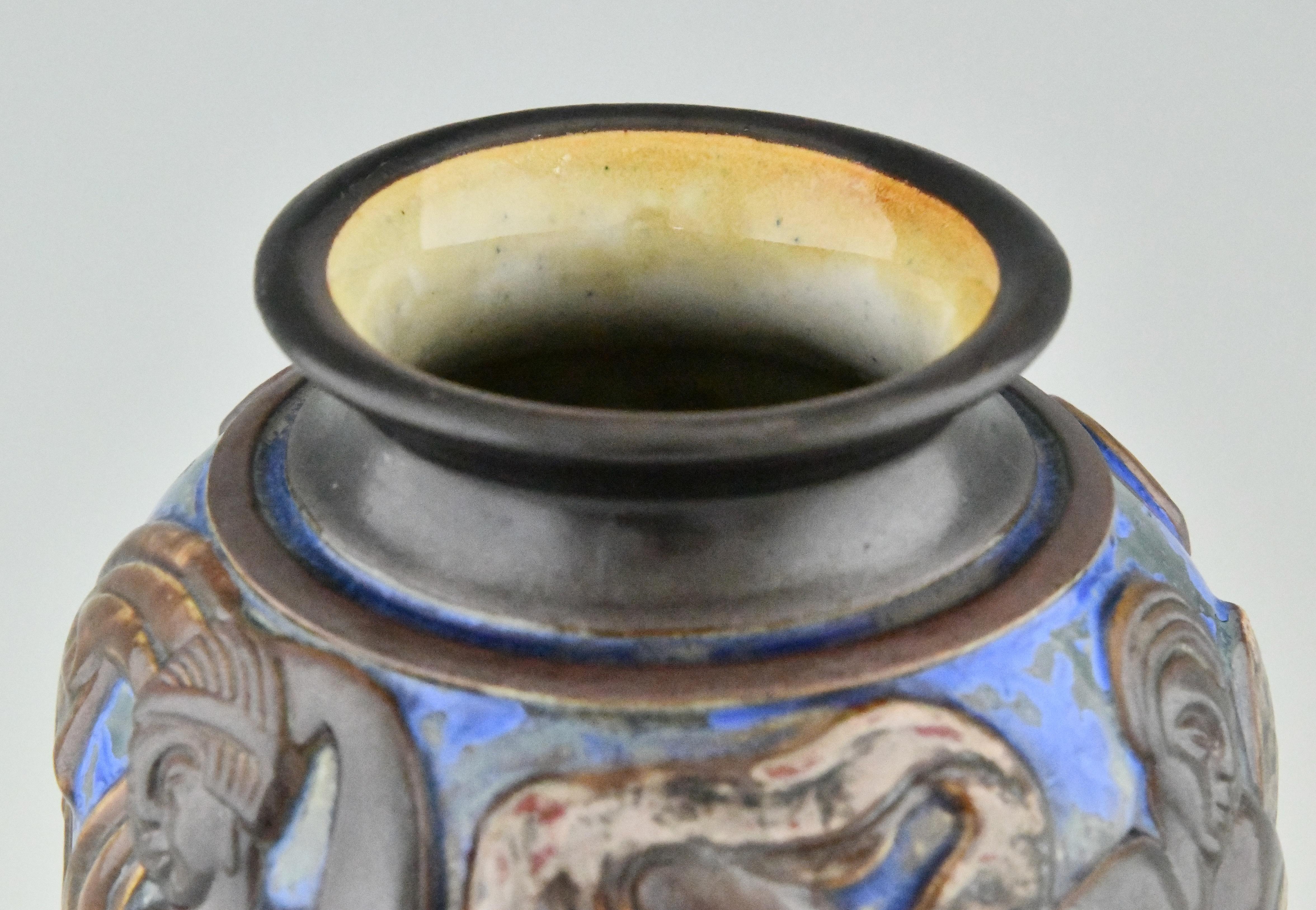 Mid-20th Century Art Deco blue ceramic vase with dancers by Mougin Frères  by Georges Condé 1930
