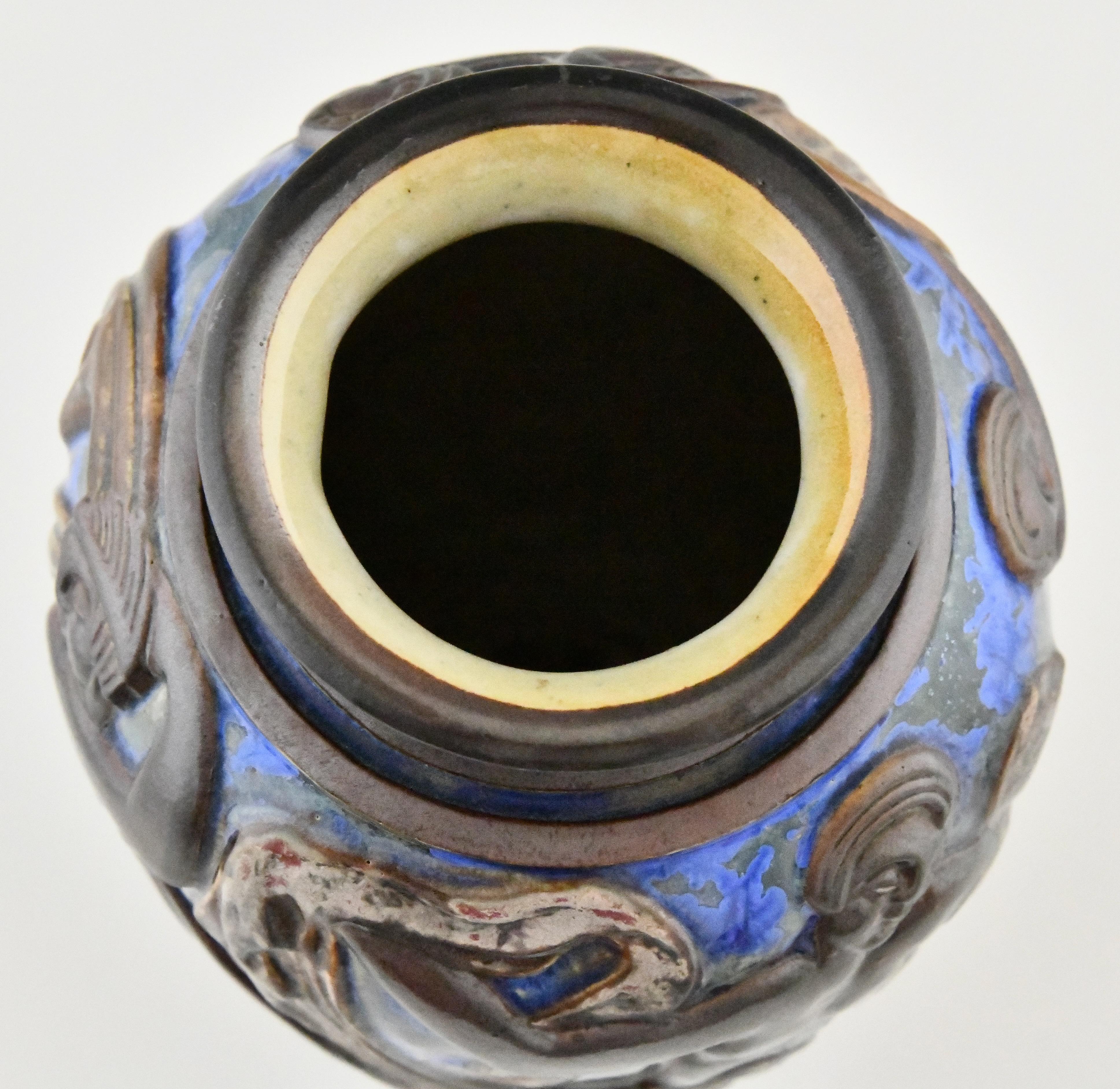 Ceramic Art Deco blue ceramic vase with dancers by Mougin Frères  by Georges Condé 1930