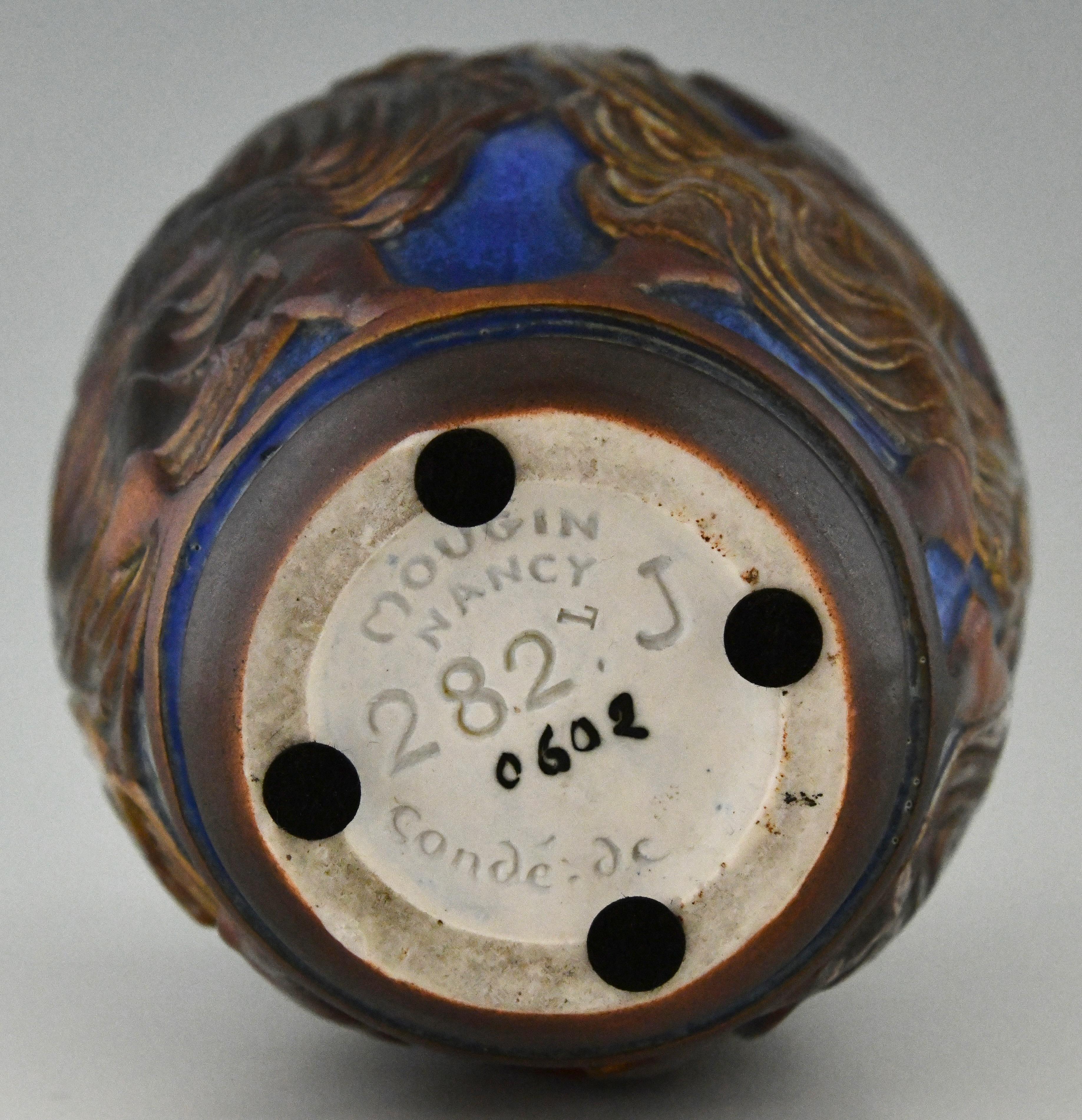 Art Deco blue ceramic vase with dancers by Mougin Frères  by Georges Condé 1930 1