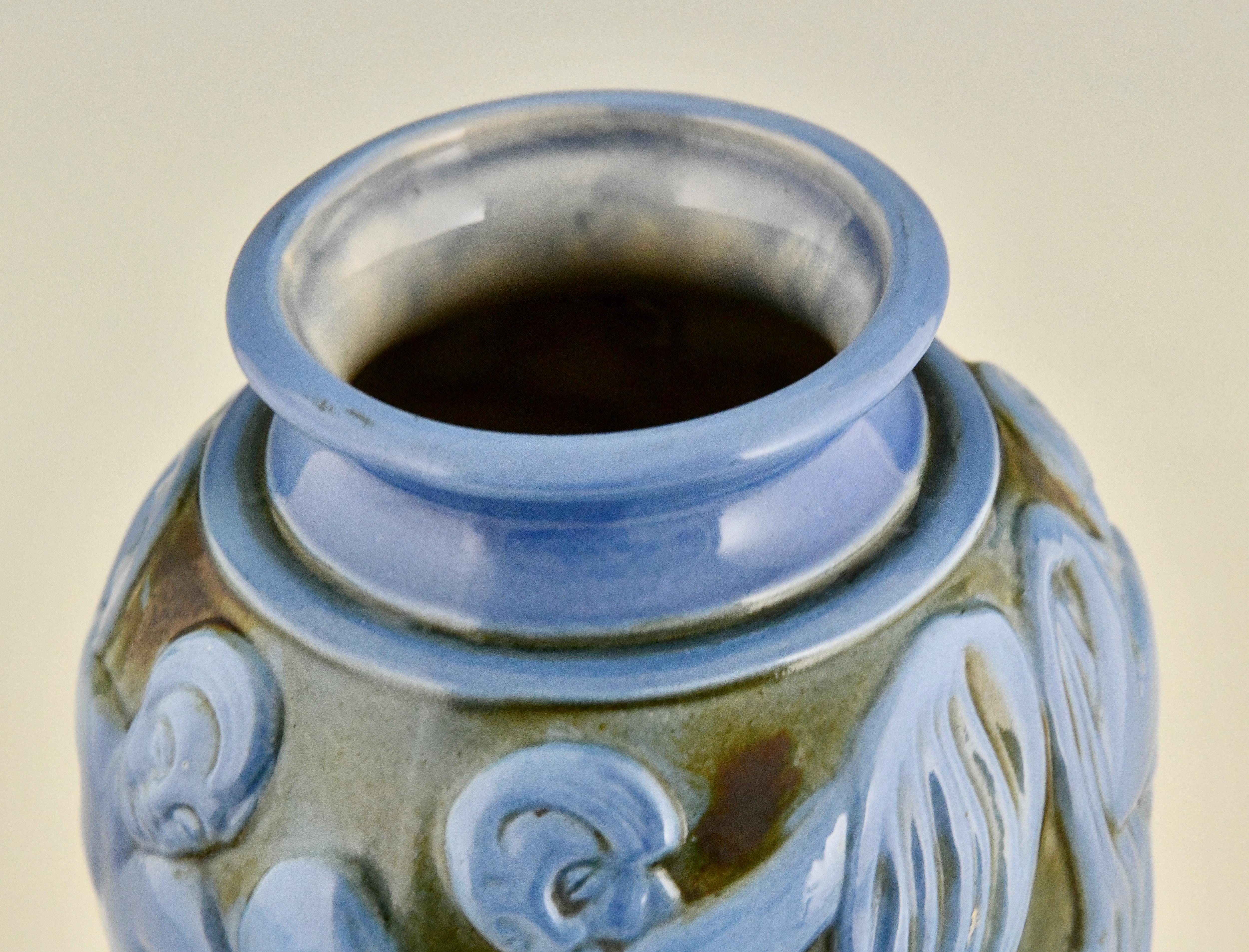 Vaso in ceramica blu Art Déco con ballerine di Mougin Frèresu2028di Georges Condé 1930 In condizioni buone in vendita a Antwerp, BE
