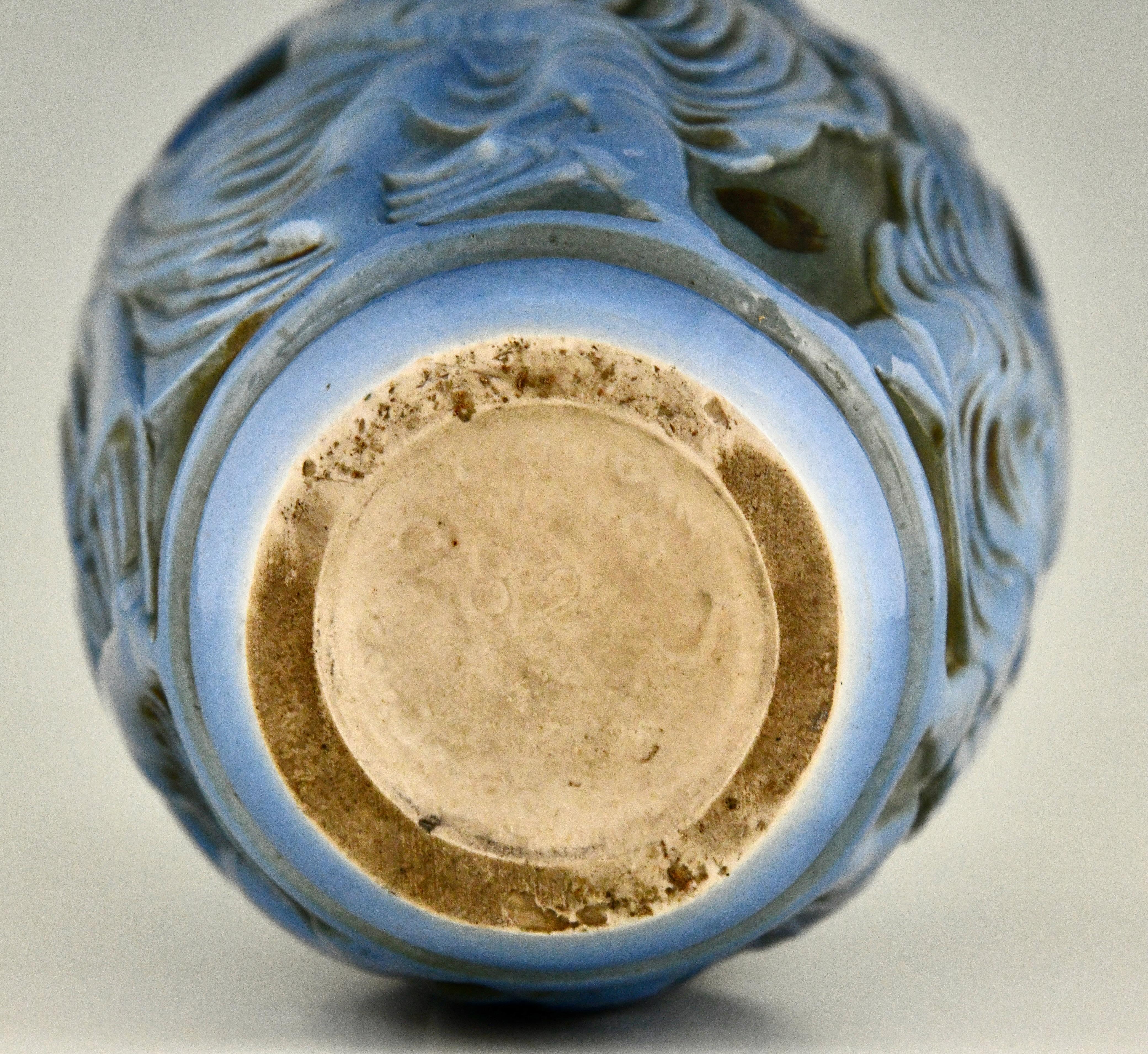 Ceramica Vaso in ceramica blu Art Déco con ballerine di Mougin Frèresu2028di Georges Condé 1930 in vendita