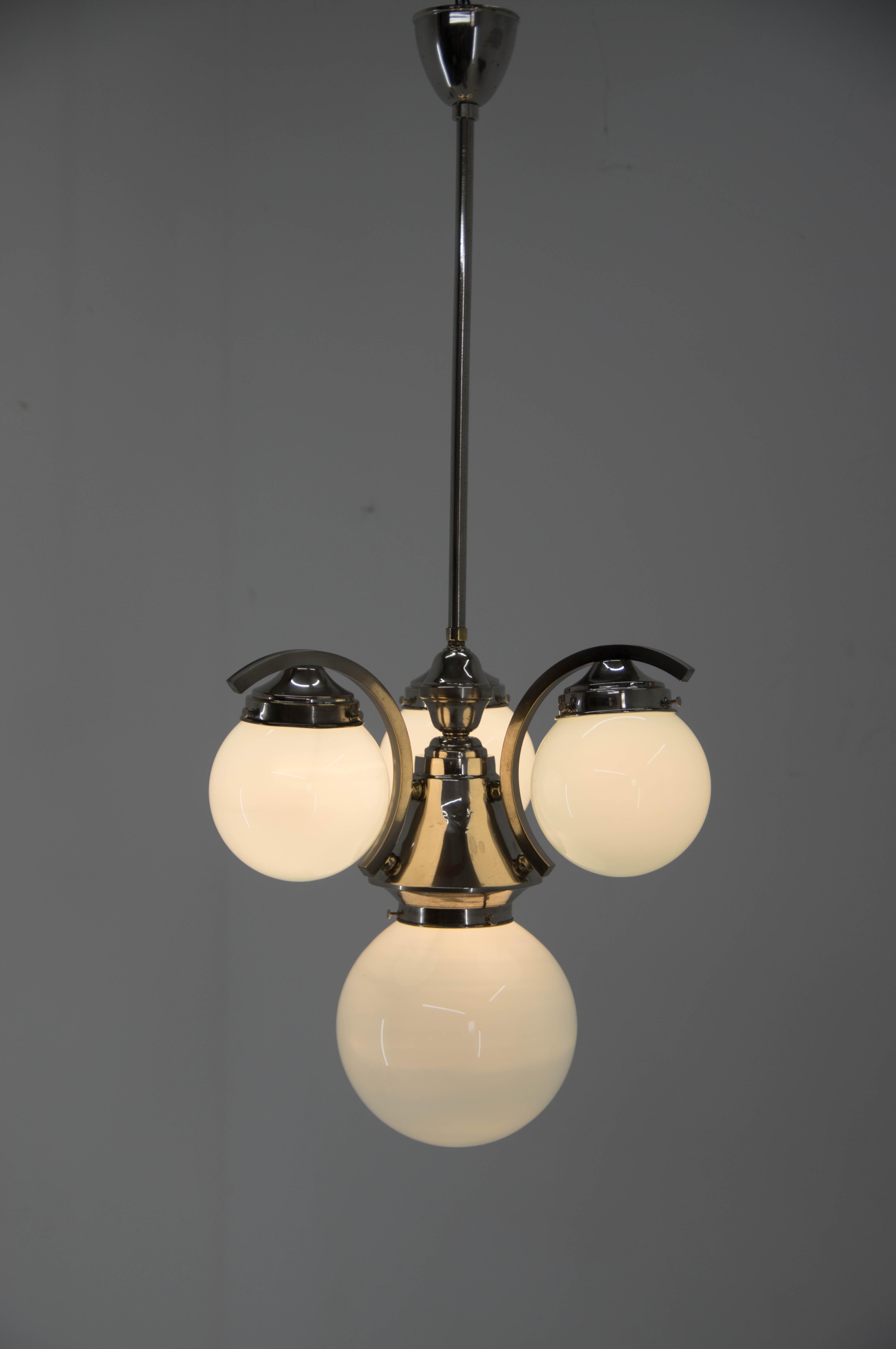 Art Deco Blue Chandelier, 1930s, Restored For Sale 1