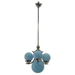Art Deco Blue Chandelier, 1930s, Restored