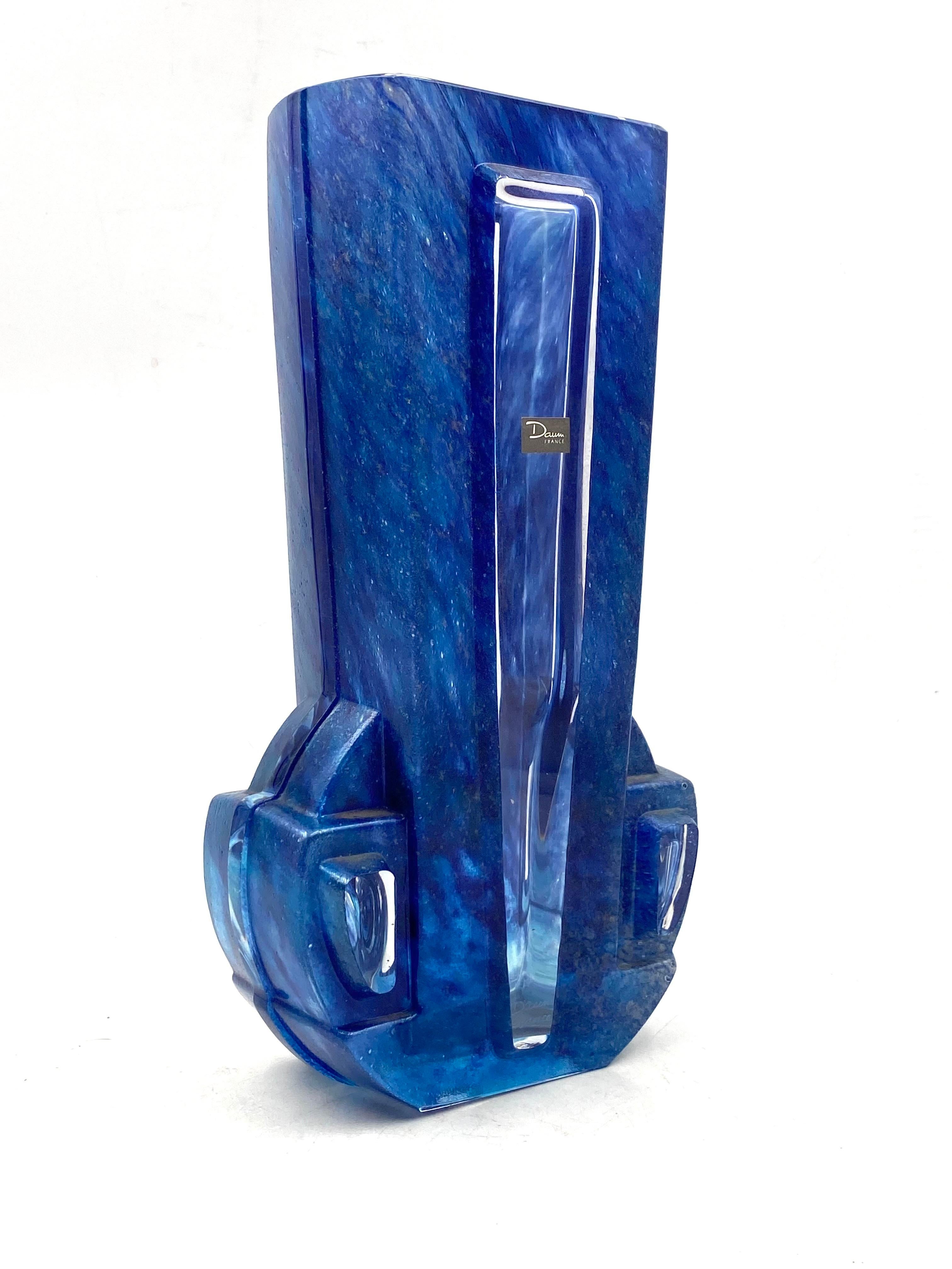 Art Deco blue crystal vase, Daum France, 20th century 4