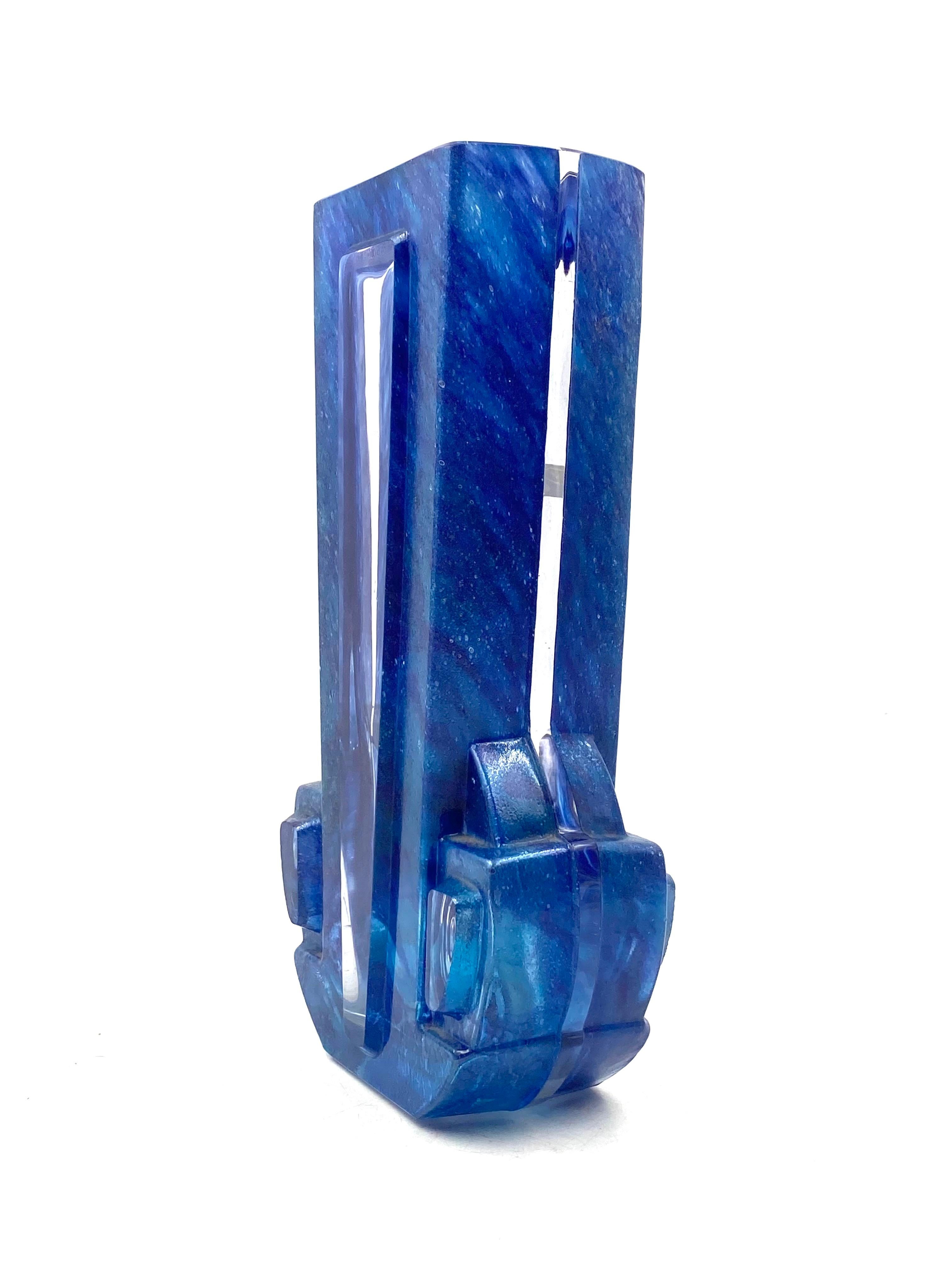 Art Deco blue crystal vase, Daum France, 20th century 6