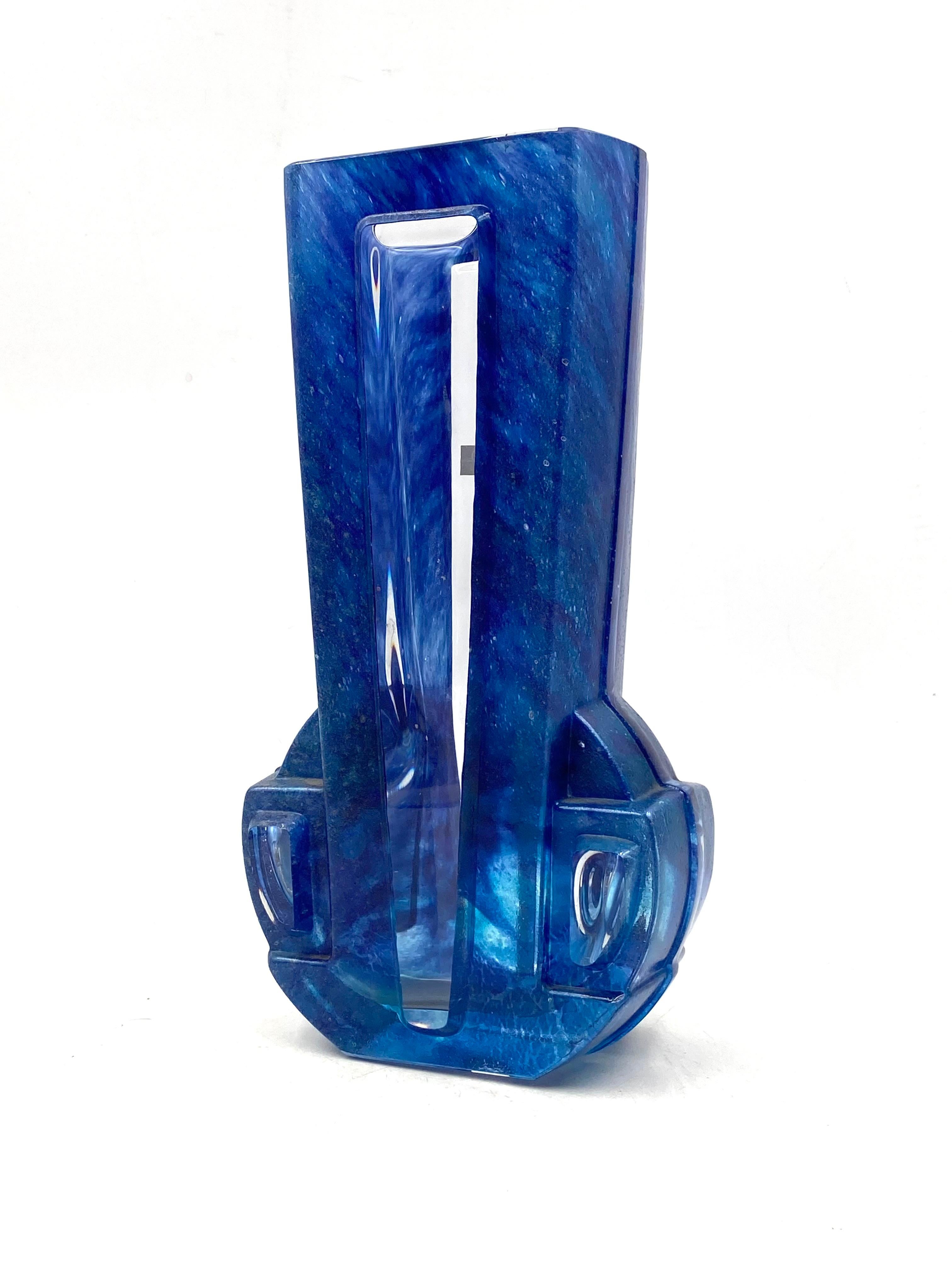 Art Deco blue crystal vase, Daum France, 20th century 7