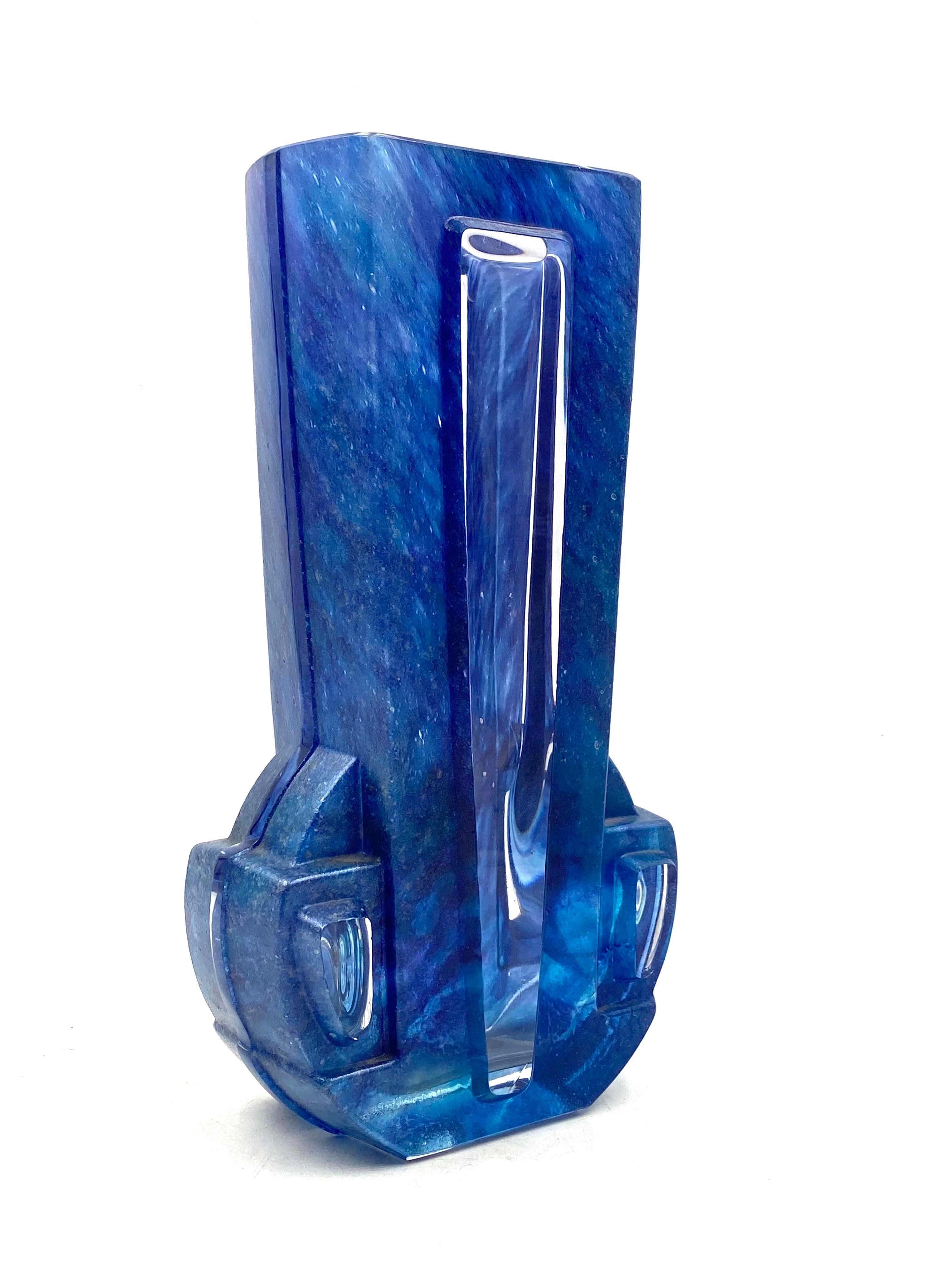 Art Deco blue crystal vase, Daum France, 20th century 8