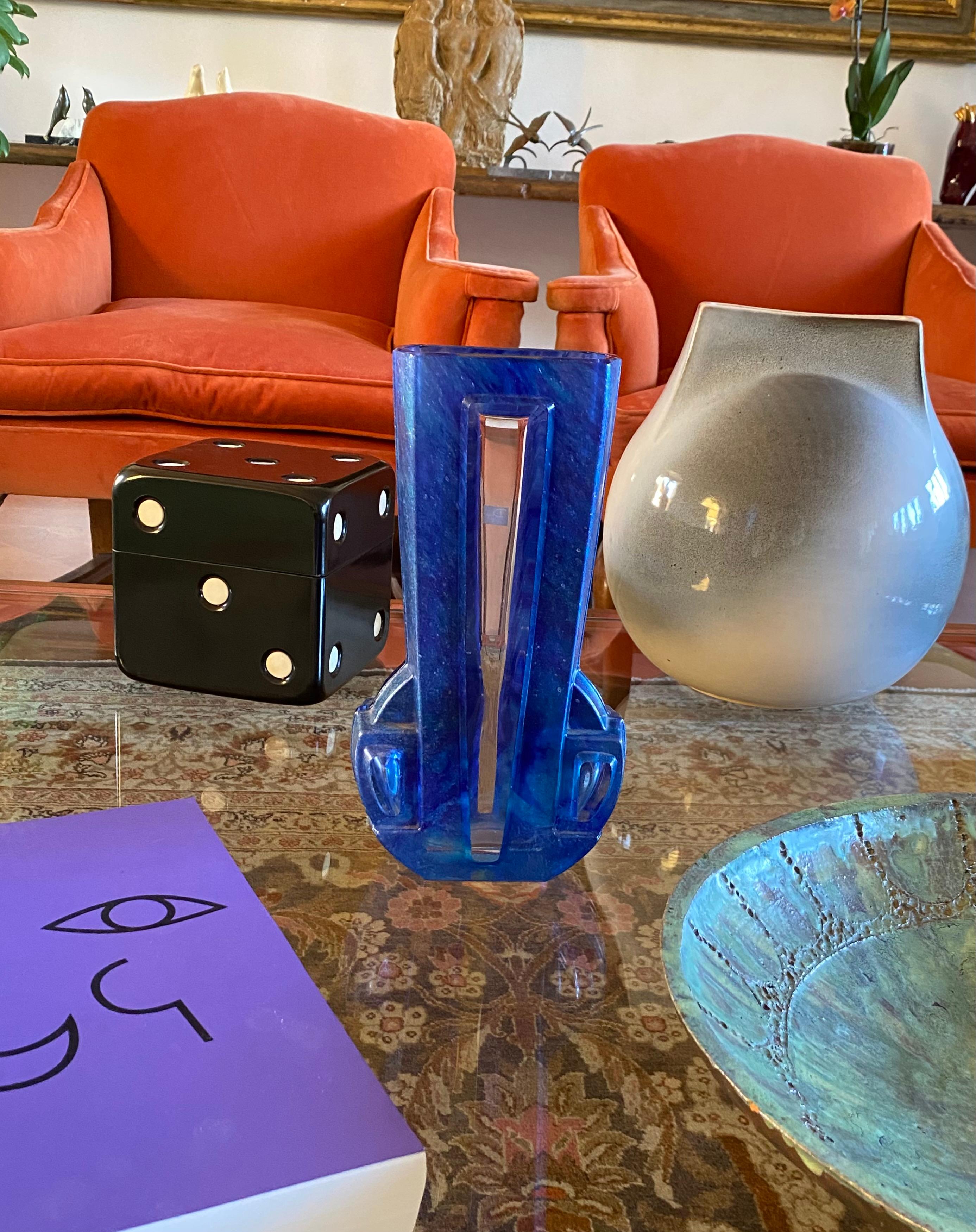 French Art Deco blue crystal vase, Daum France, 20th century