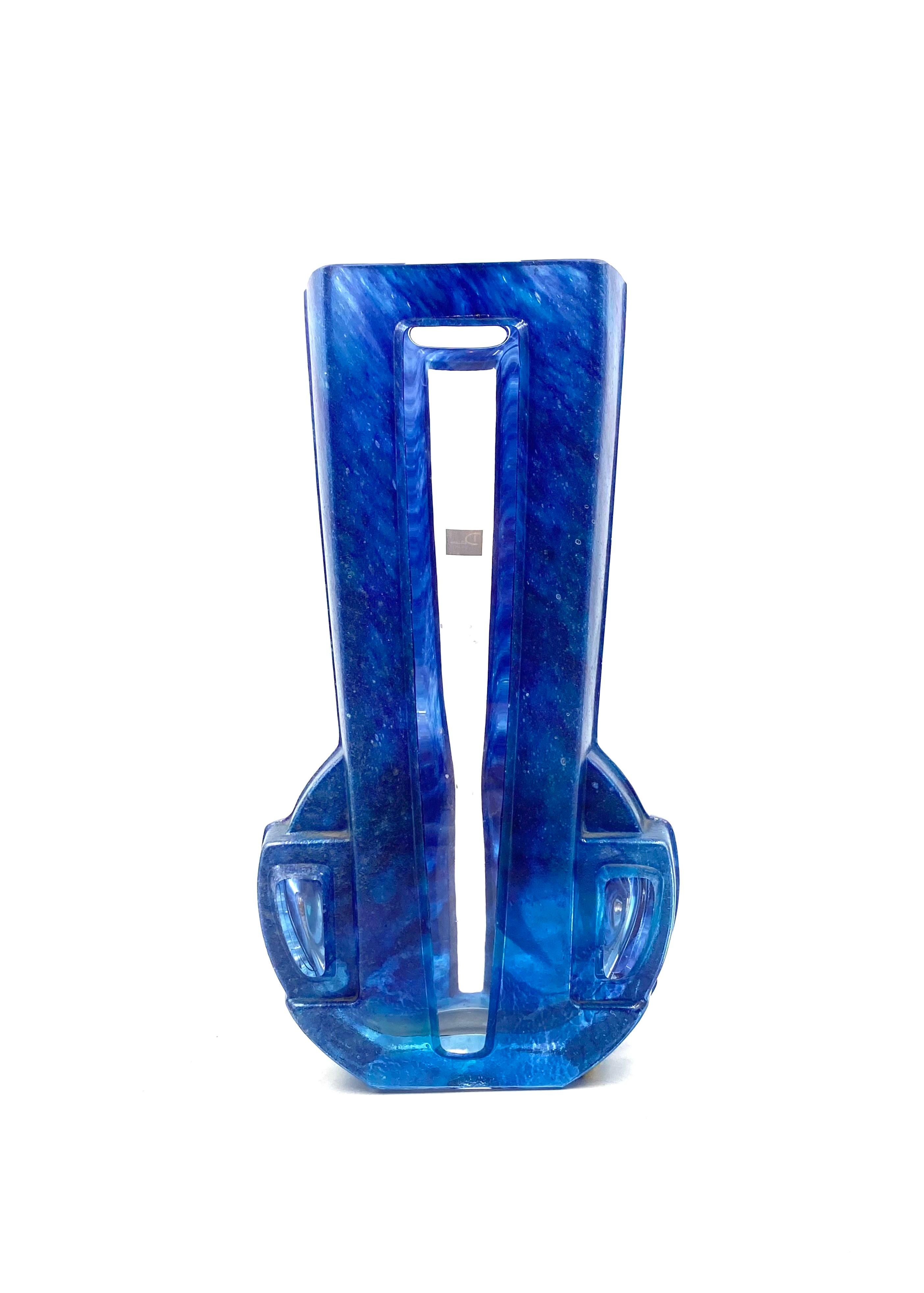 Late 20th Century Art Deco blue crystal vase, Daum France, 20th century