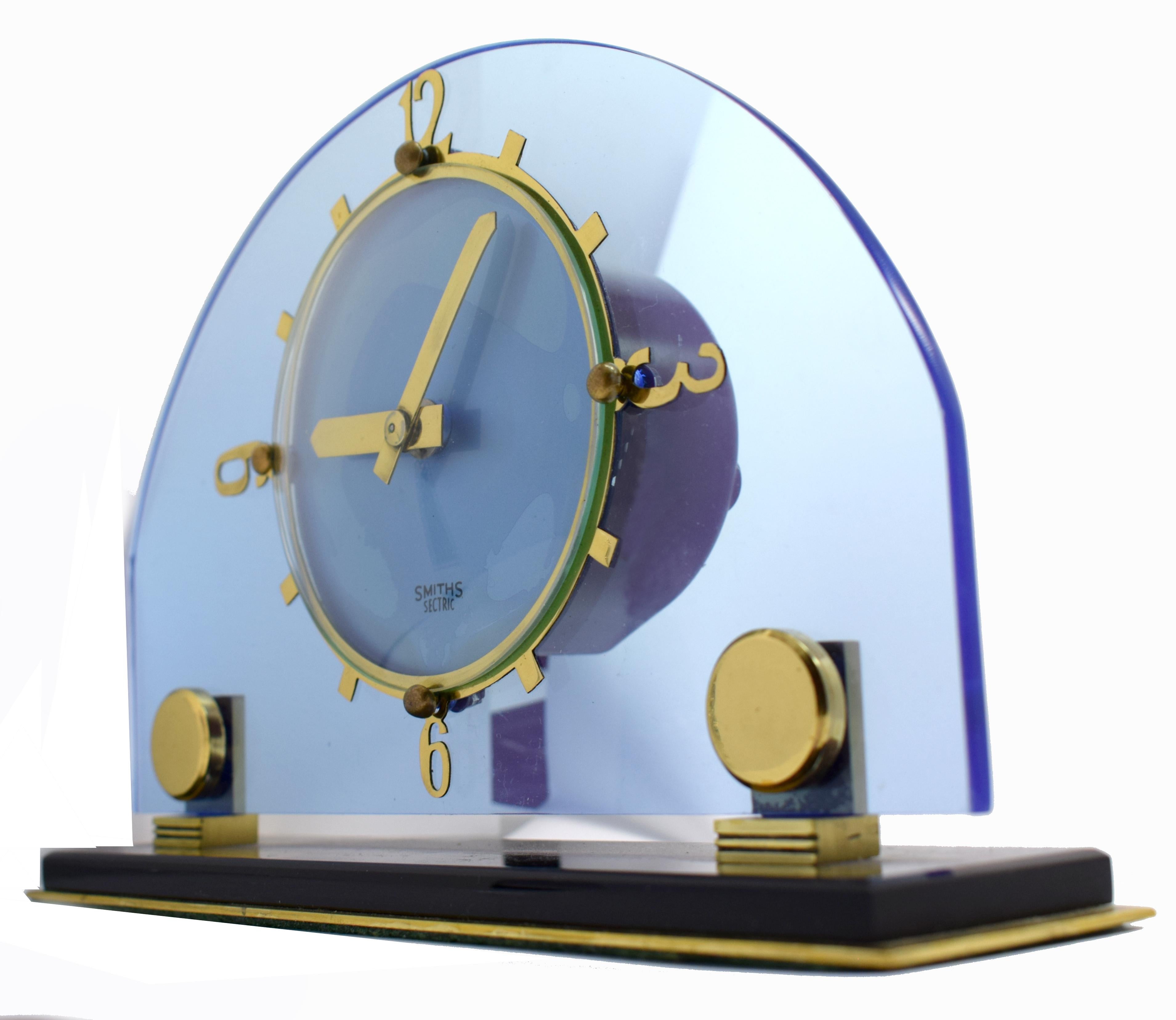 English Art Deco Blue Electric Mantle Clock by Smiths