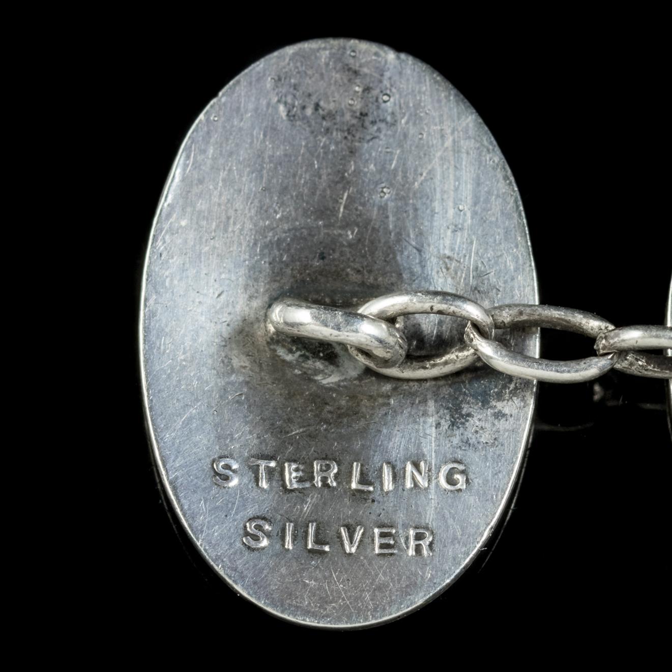 Art Deco Blue Enamel Cufflinks Sterling Silver, circa 1920 1
