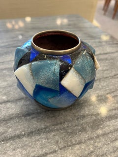 Art Deco Blue Enamel Geometrical Vase by Camille Fauré