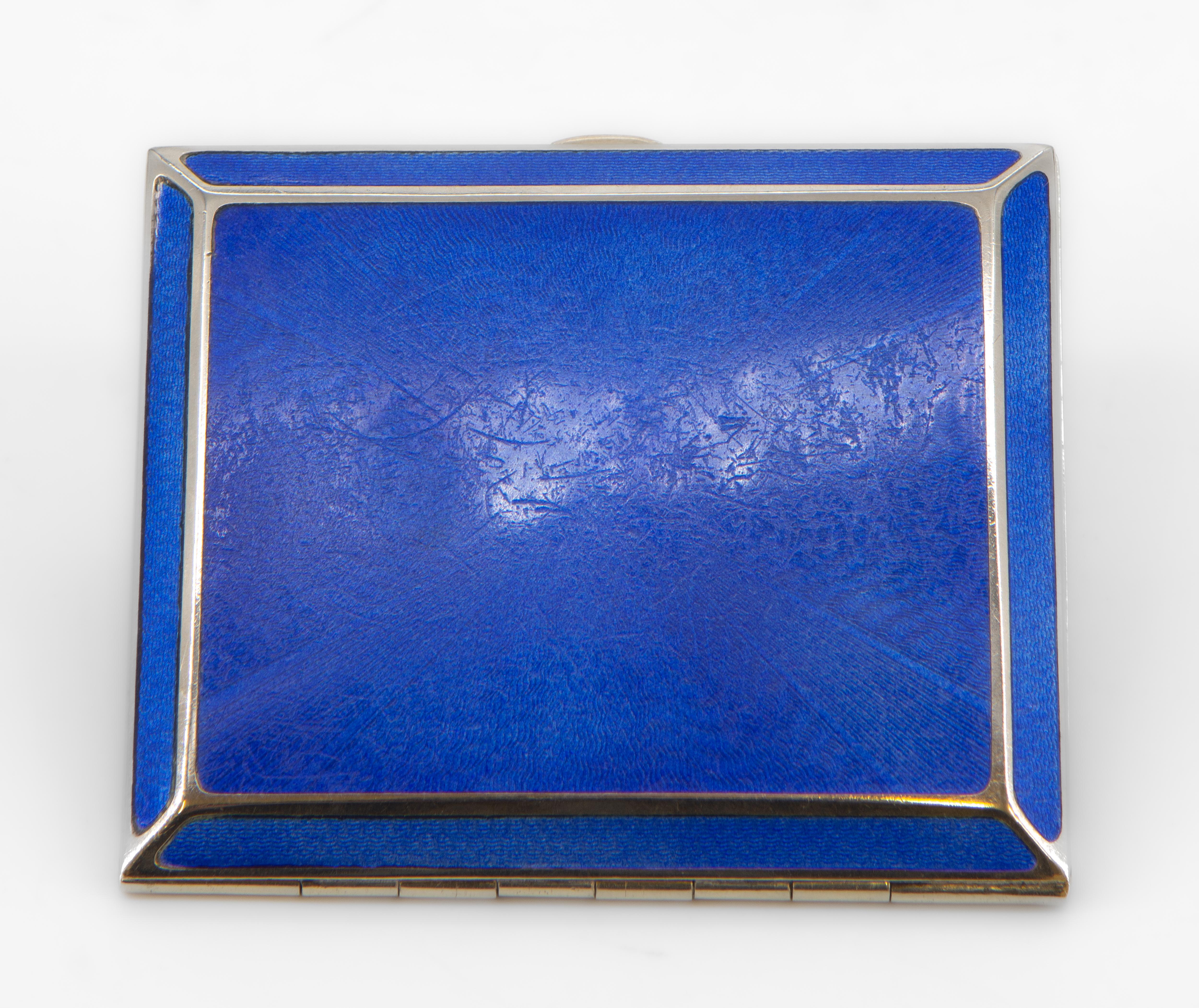 Art Deco Blue Enamel Rolled Gold & Silver Cigarette Case In Good Condition In Norwich, GB