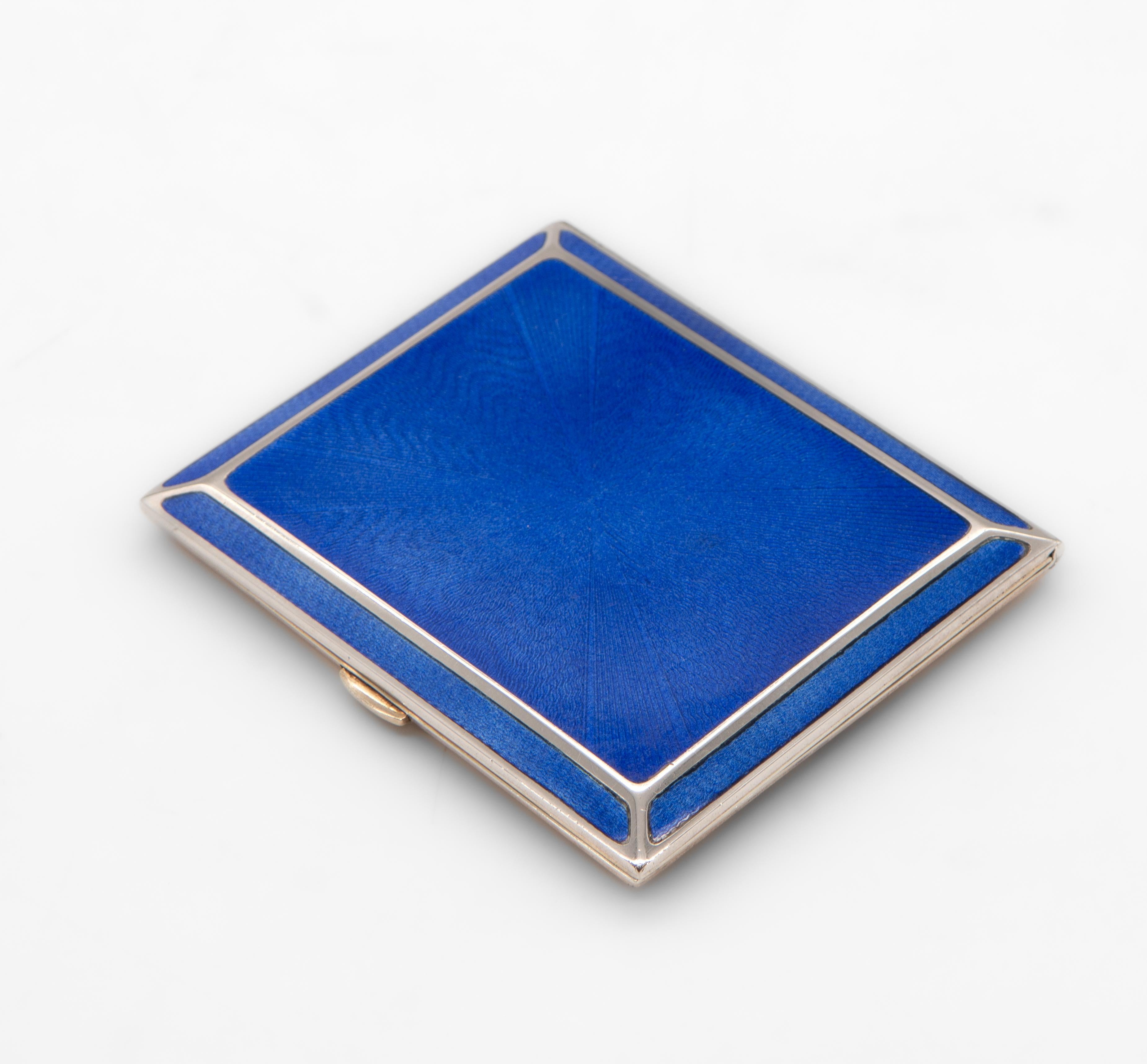 Gold Plate Art Deco Blue Enamel Rolled Gold & Silver Cigarette Case