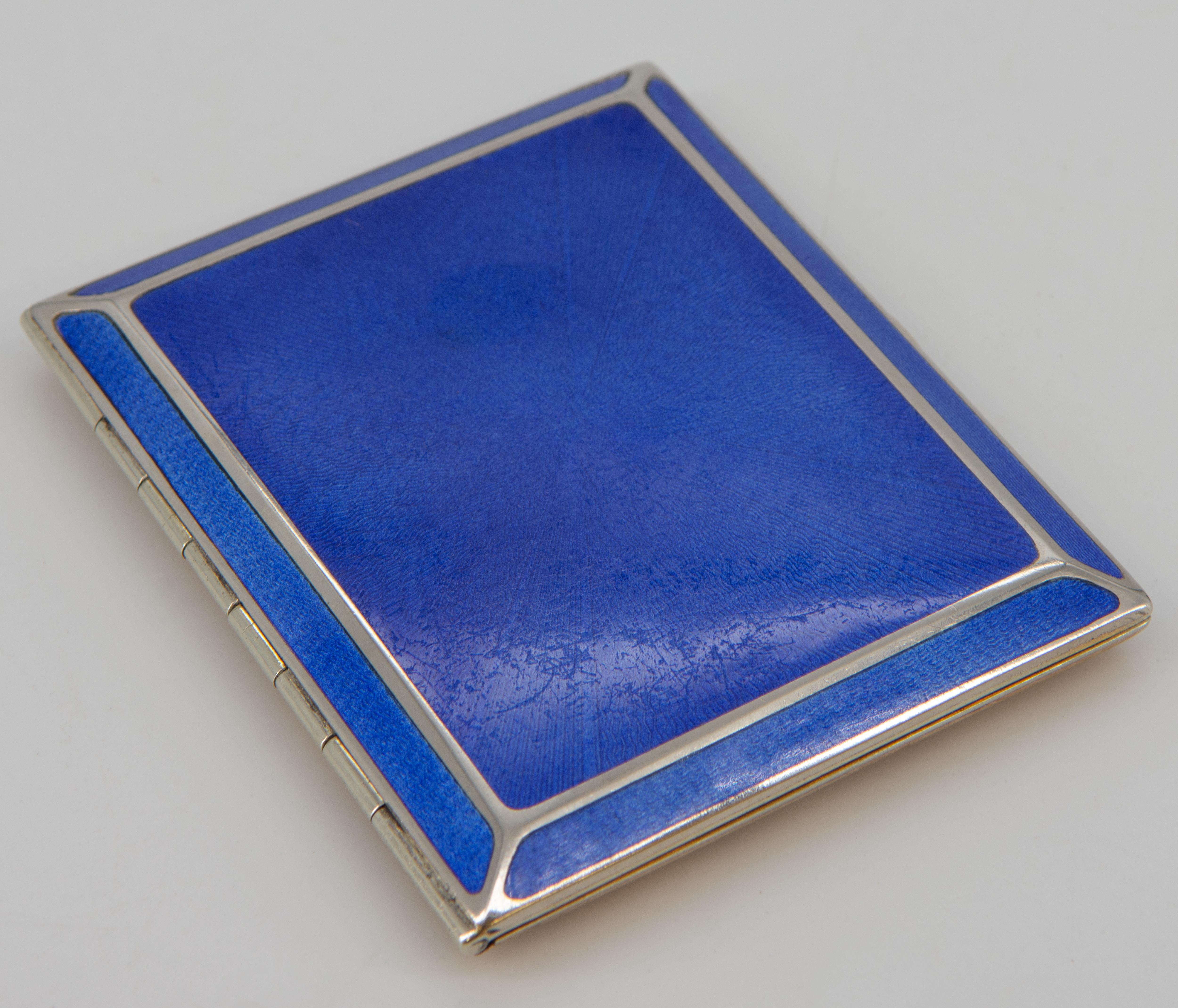 Art Deco Blue Enamel Rolled Gold & Silver Cigarette Case 1