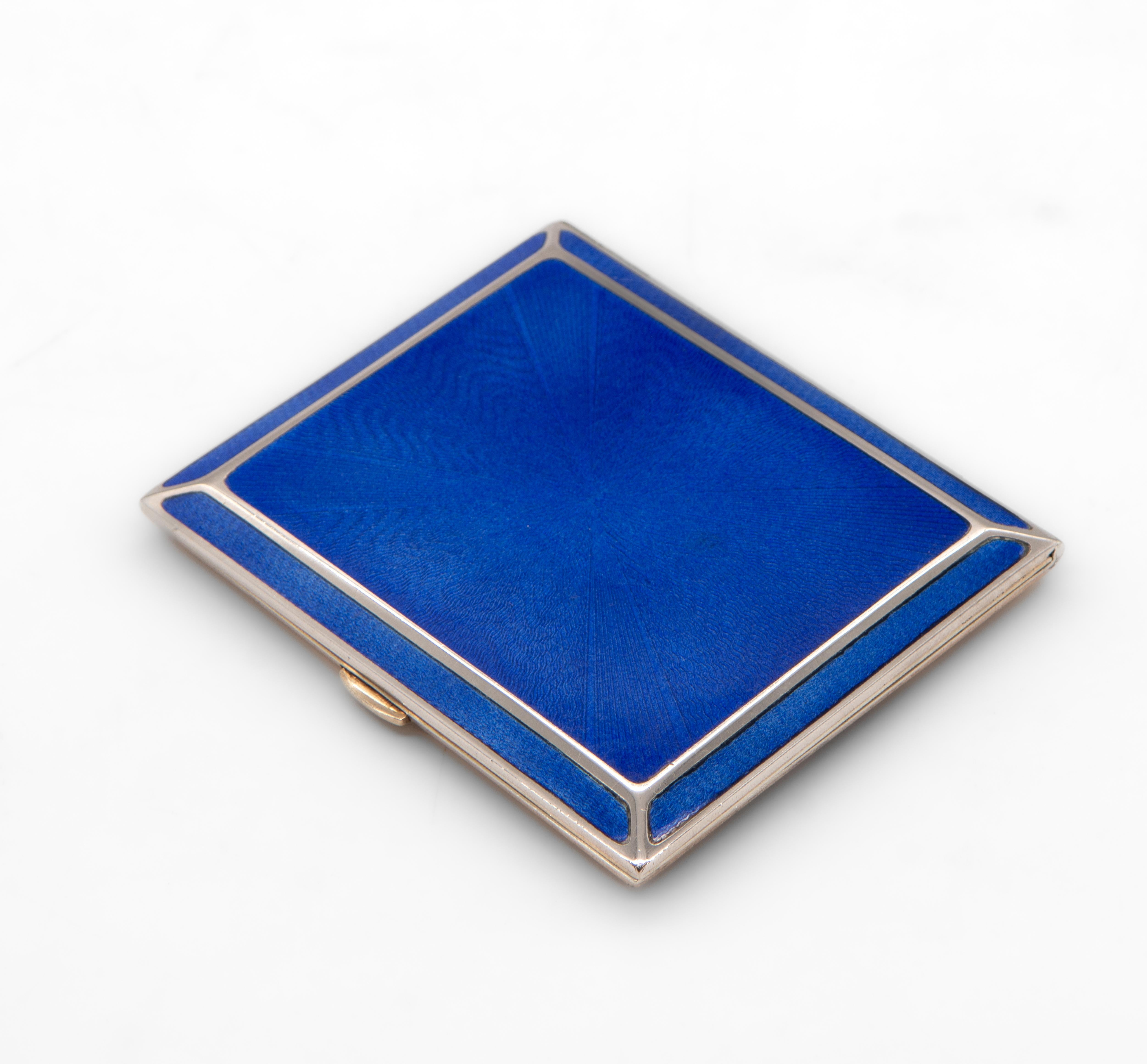 Art Deco Blue Enamel Rolled Gold & Silver Cigarette Case 2