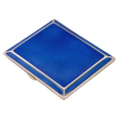 Antique Art Deco Blue Enamel Rolled Gold & Silver Cigarette Case
