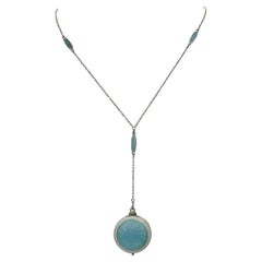 Antique Art Deco Blue Enamel Sterling Silver Locket Necklace Enamel Chain Wachenheimer
