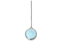 Art Deco Blue Enamel Sterling Silver Pill Box with Chain to Attach Chatelaine