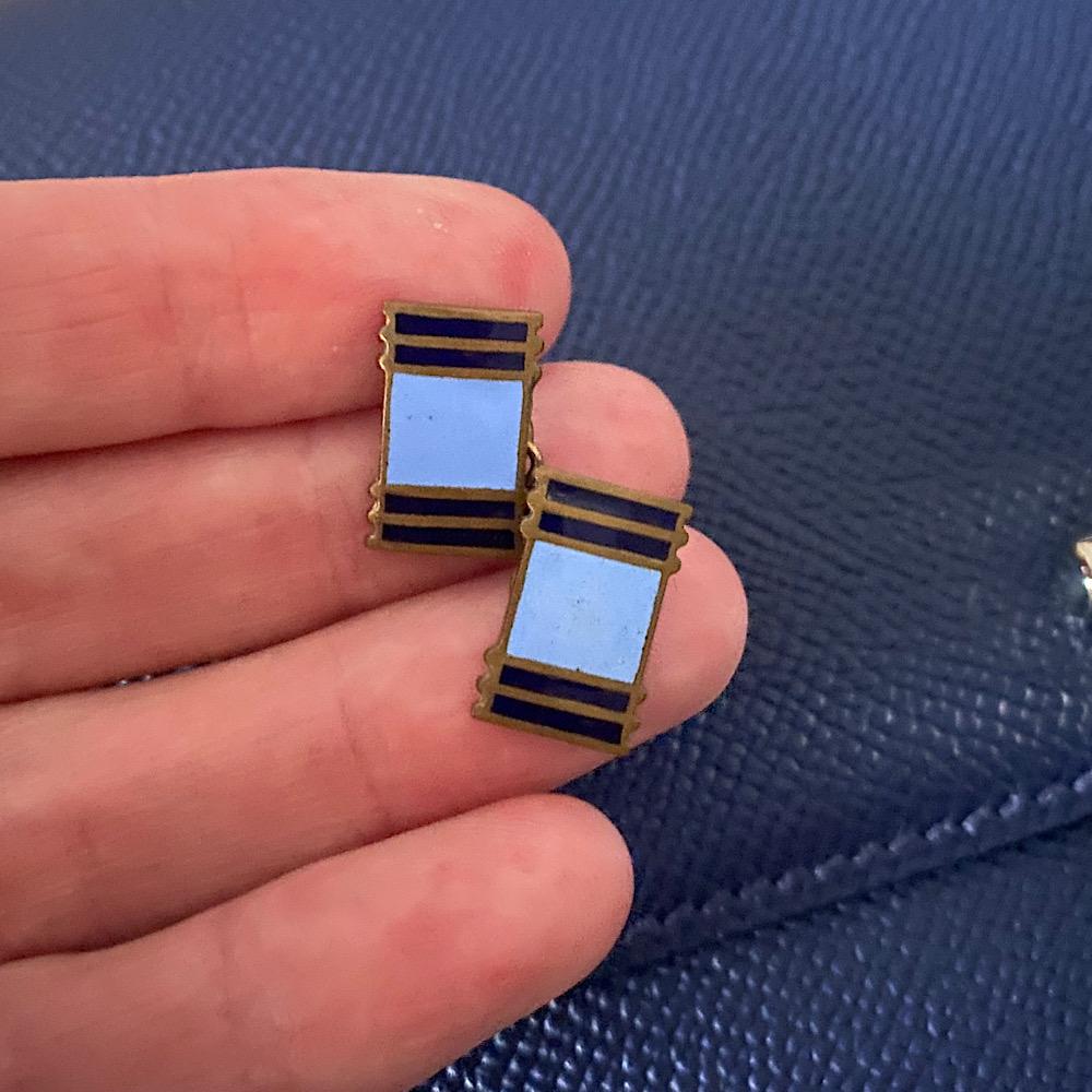 Art Deco Blue Enamelled Vintage Cufflinks In Excellent Condition For Sale In Verviers, Région Wallonne