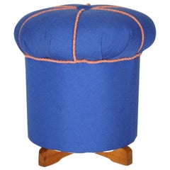 Art Deco Blue Fabric Vintage Pouf or Stool, Austria, 1930s