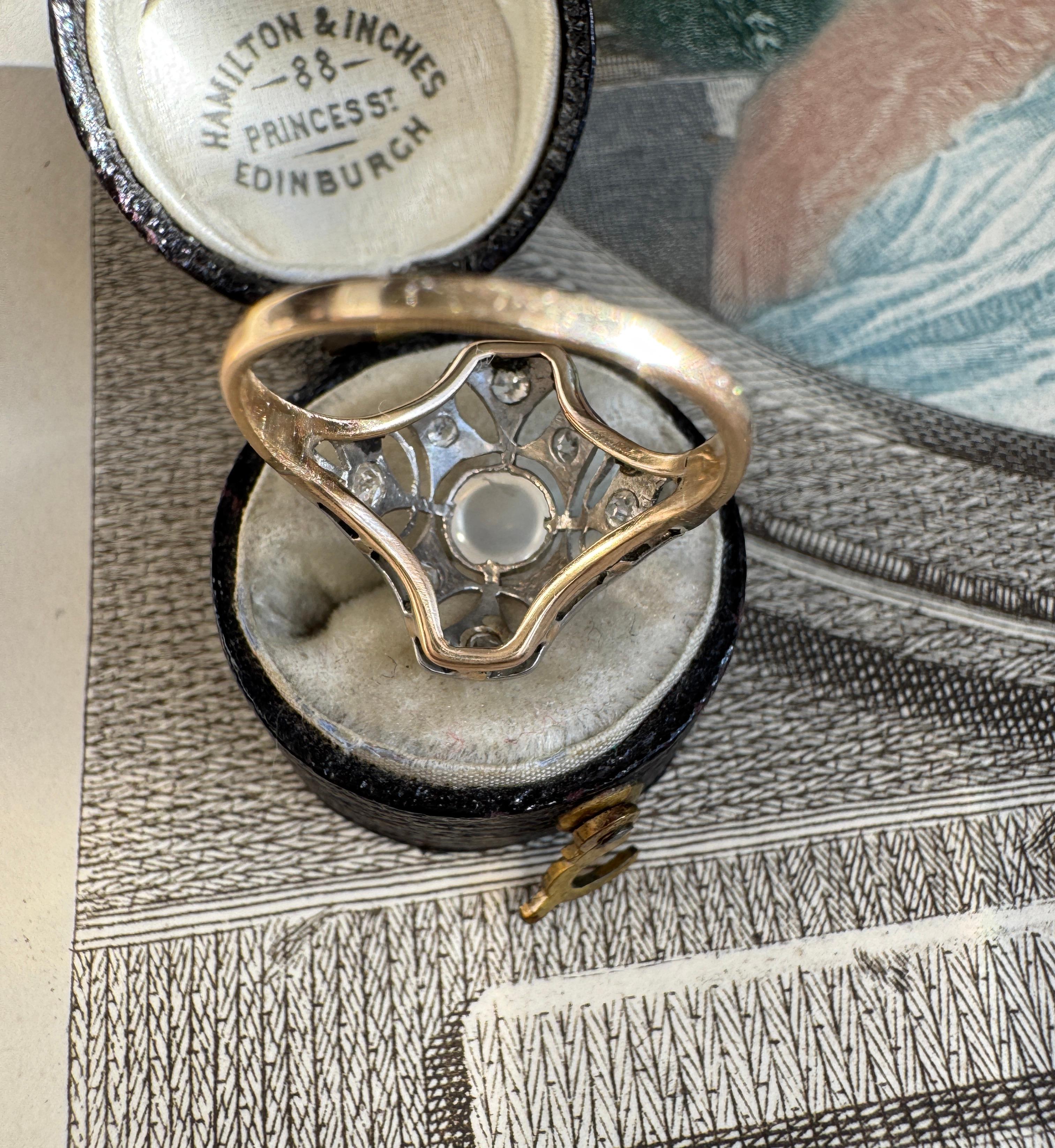 Women's or Men's Art Deco Blue Flash Moonstone and Diamond Ring For Sale